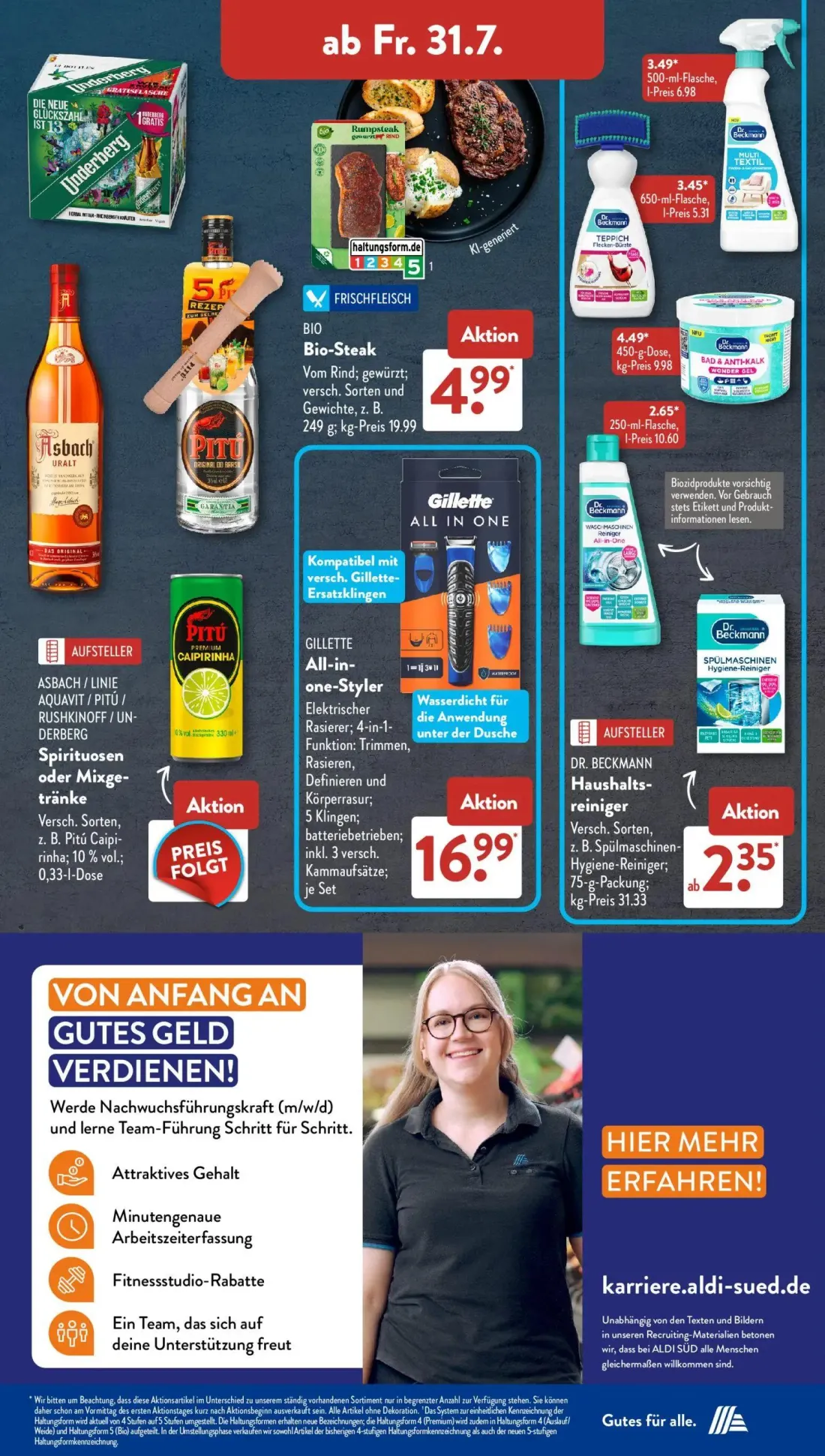 Aldi Süd Prospekt, Seite 14 von 22 — Bio-Steak, Dr. Beckmann Multi Textil, Dr. Beckmann Teppich Flecken-Bürste