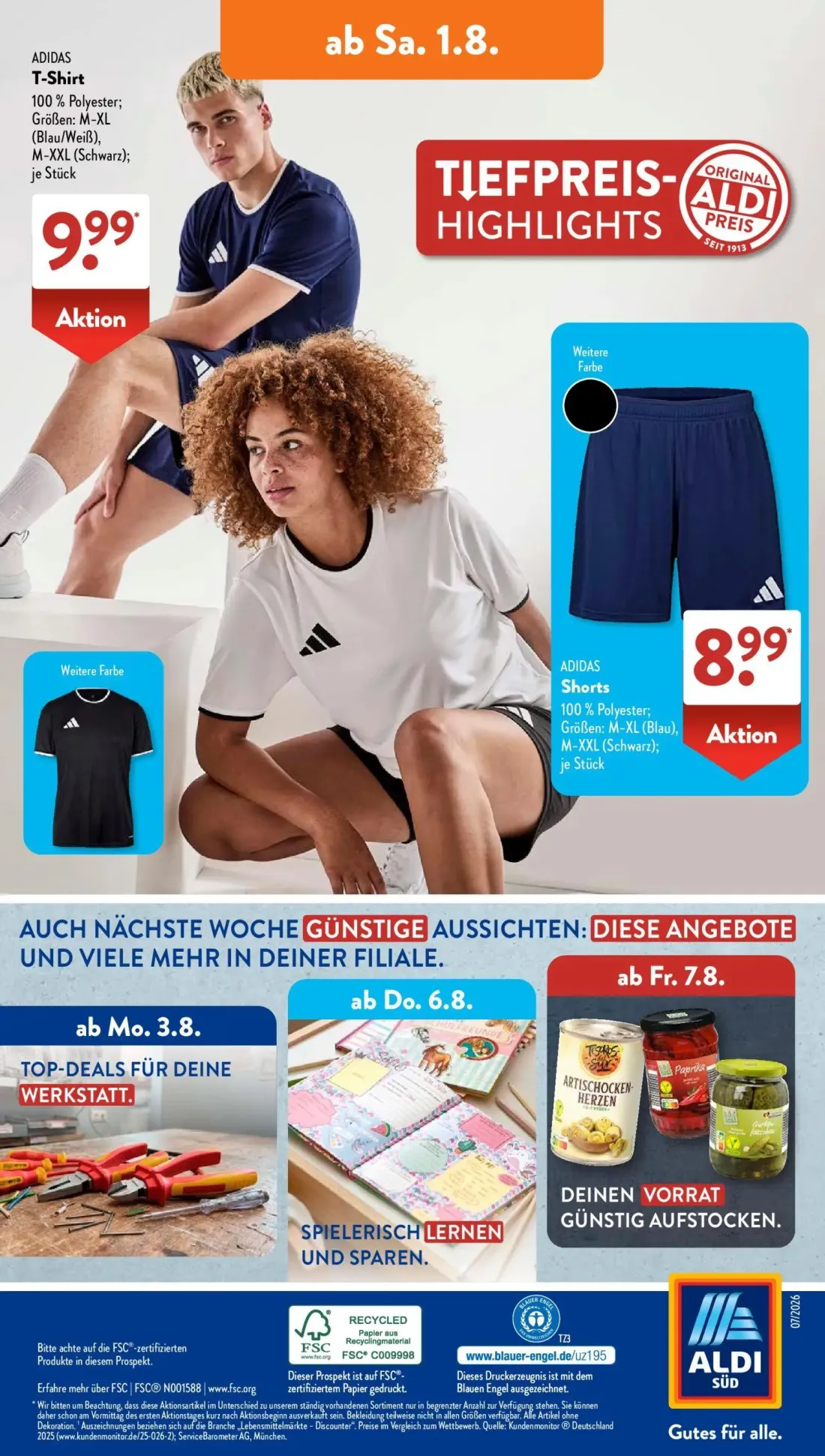 Aldi Süd Prospekt, Seite 17 von 22 — ADIDAS T-Shirt, ADIDAS Shorts