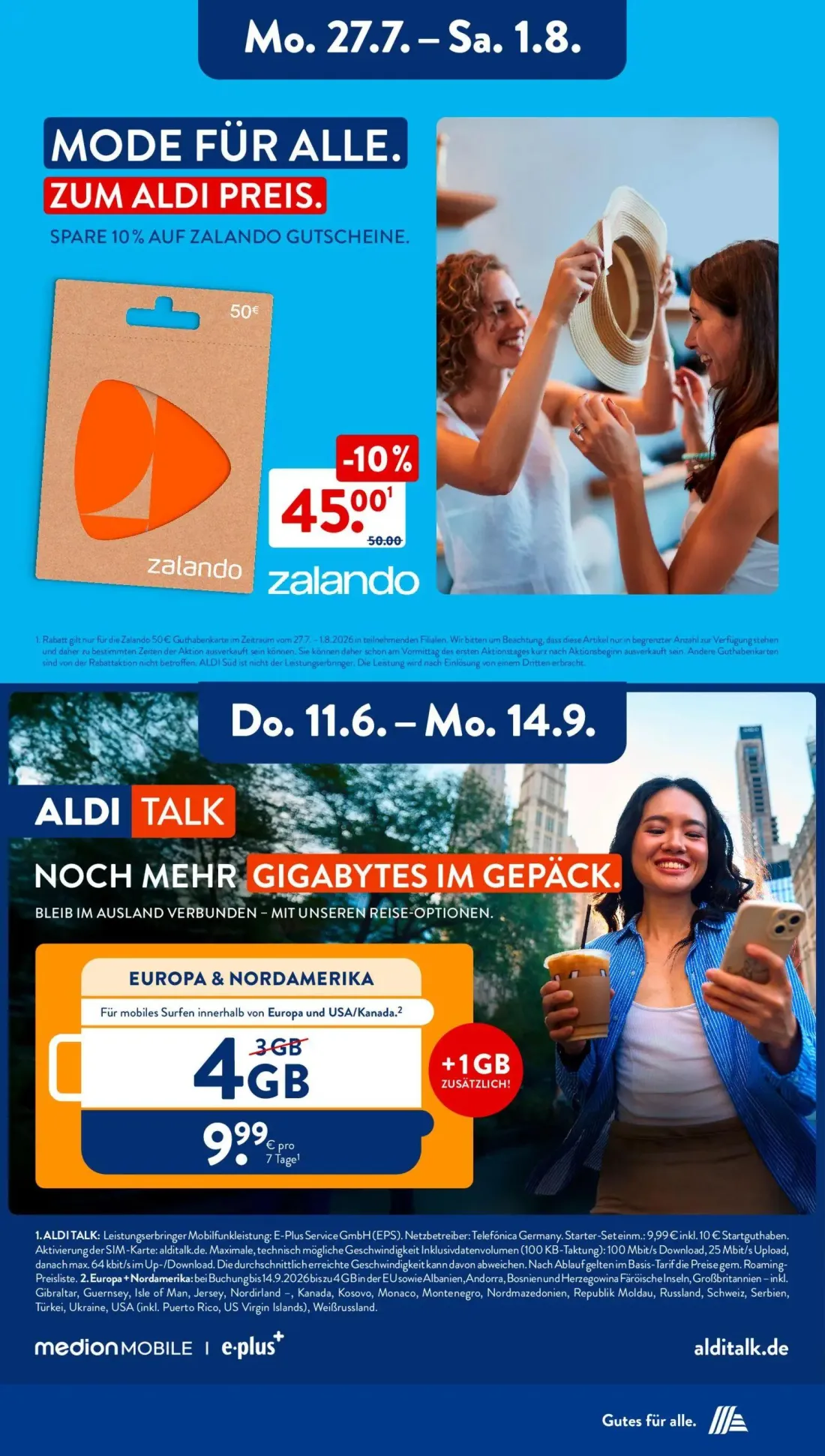 Aldi Süd Prospekt, Seite 20 von 22 — Zalando Guthabenkarte, ALDI TALK GigaBytes