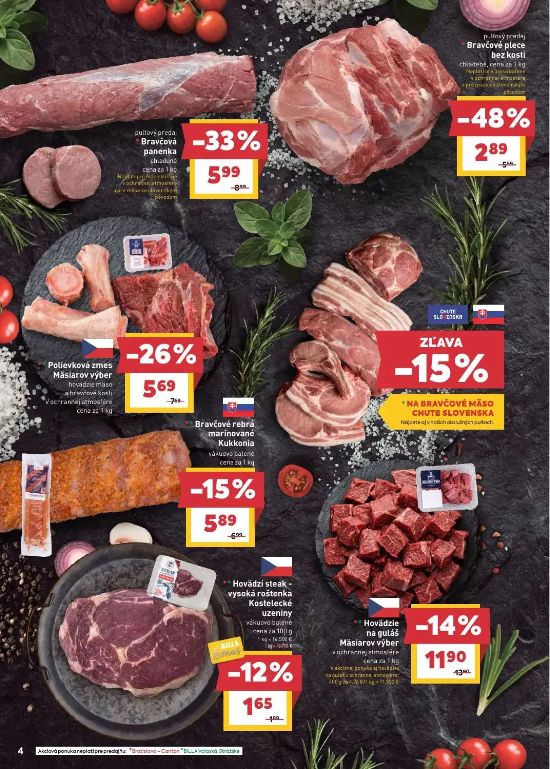 Billa leták, strana 4 z 30 — Hovädzí steak - vysoká roštenka Kostelecké uzeniny