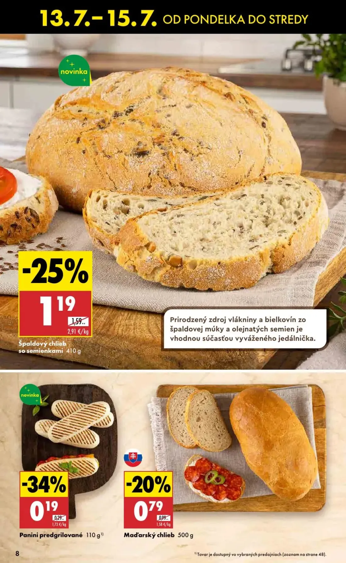 Biedronka leták, strana 8 z 10 — Špaldový chlieb so semienkami, Maďarský chlieb, Panini predgrilované