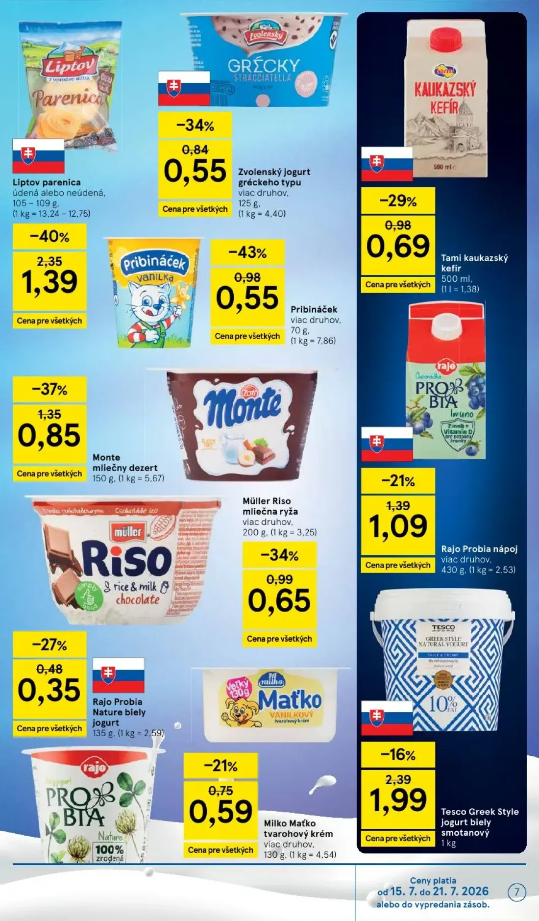 Tesco Supermarket leták, strana 7 z 33 — Rajo Probia Nature biely jogurt, Rajo Probia nápoj