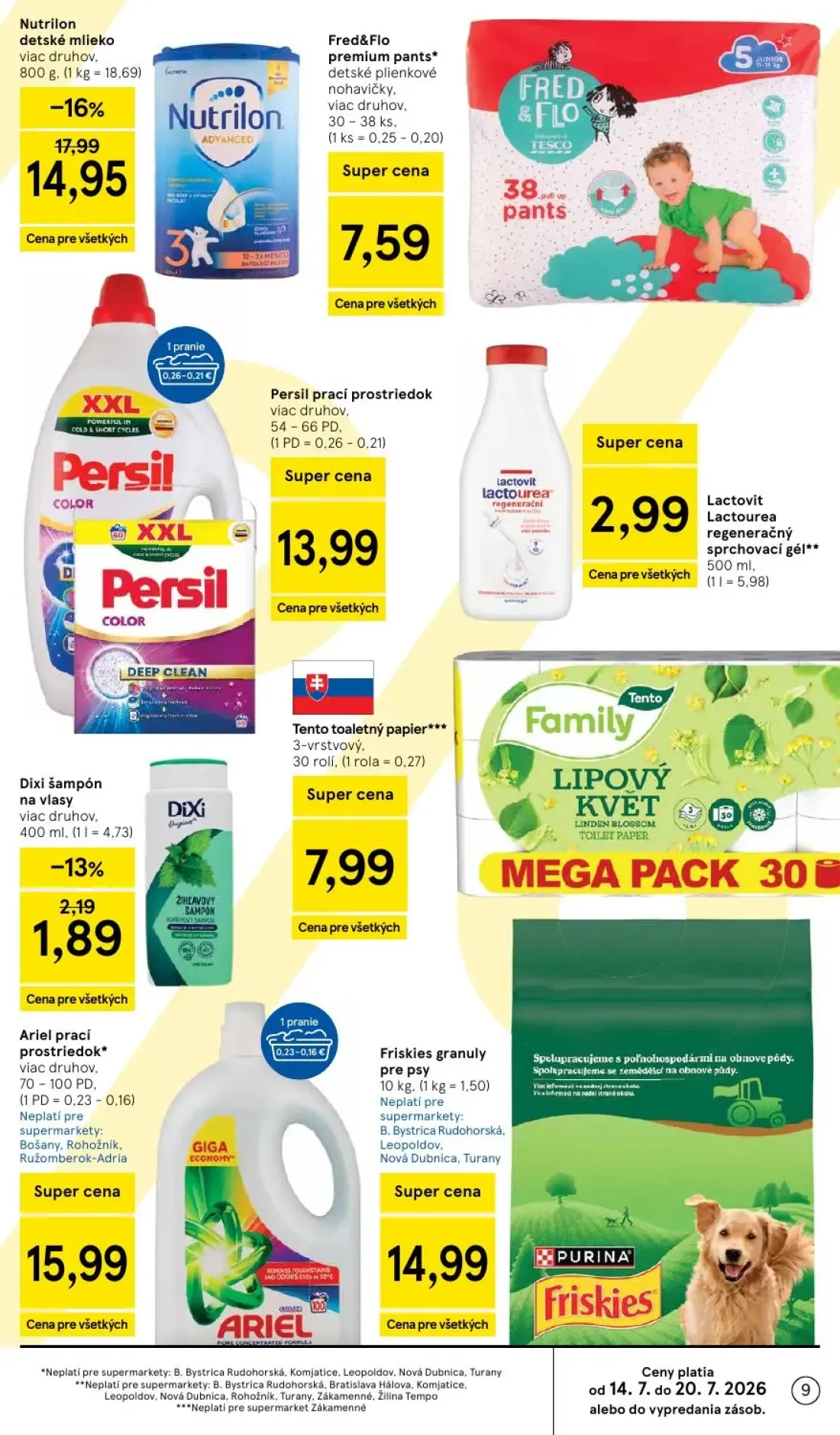 Tesco Supermarket leták, strana 9 z 33 — Persil prací prostriedok, Ariel prací prostriedok