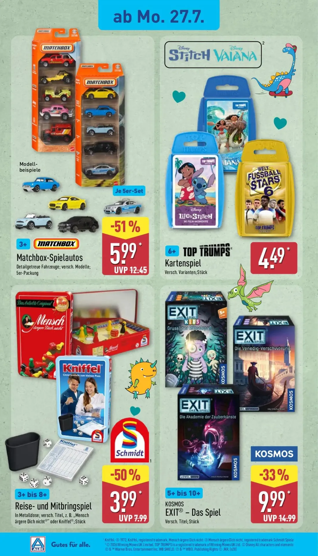 Aldi Nord Prospekt, Seite 8 von 15 — Matchbox-Spielautos, EXIT® - Das Spiel, Reise- und Mitbringspiel