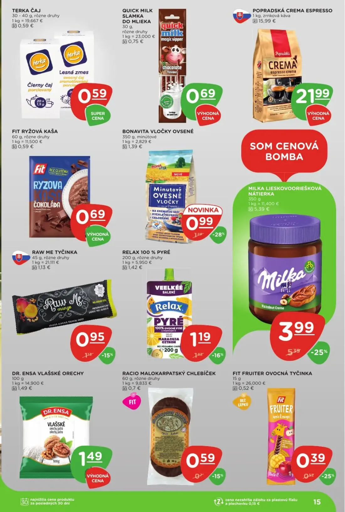 Terno leták, strana 15 z 29 — POPRADSKÁ CREMA ESPRESSO, MILKA LIESKOVOORIEŠKOVÁ NÁTIERKA, BONAVITA VLOČKY OVSENÉ