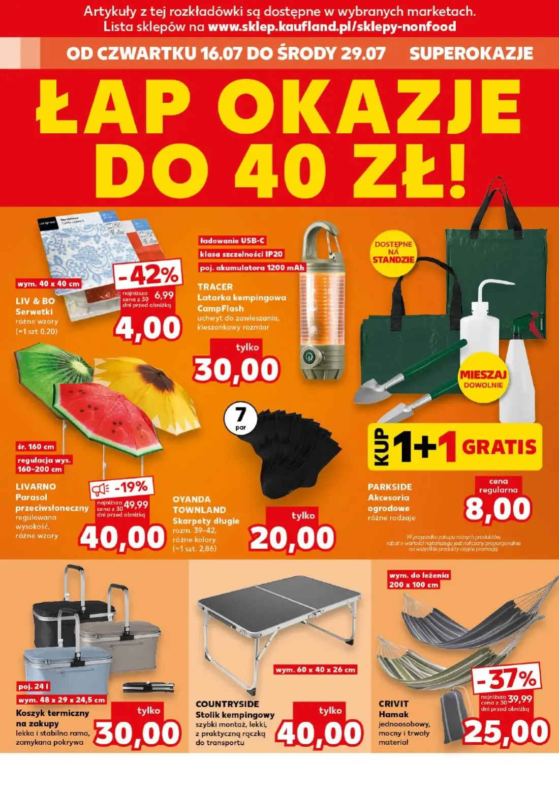 Kaufland gazetka, strona 14 z 16 — Hamak jednoosobowy, Parasol przeciwsłoneczny, Serwetki