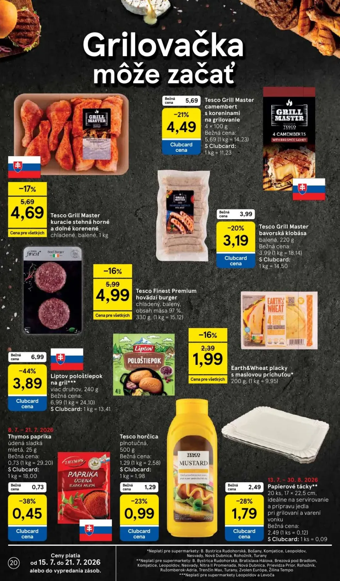 Tesco Supermarket leták, strana 20 z 33 — Liptov pološtiepok na gril, Tesco Grill Master camembert s koreninami na grilovani…