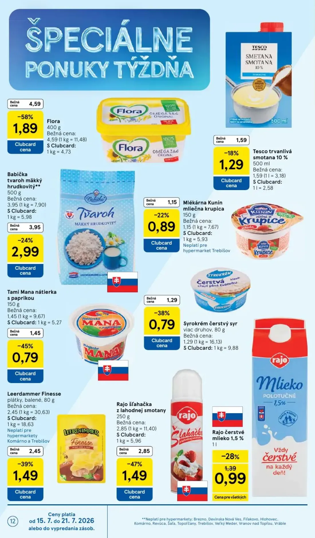 Tesco leták, strana 12 z 52 — Flora, Rajo čerstvé mlieko 1,5%