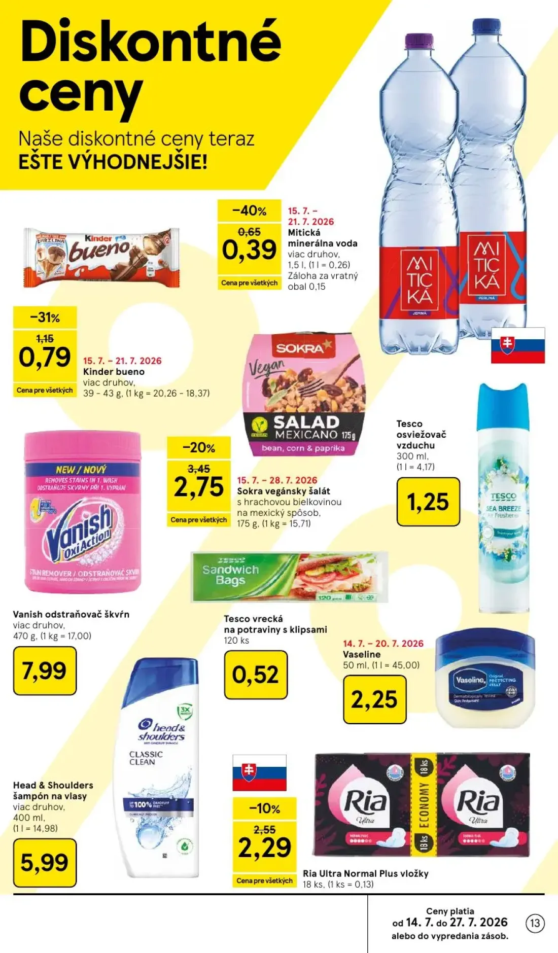 Tesco leták, strana 13 z 52 — Tesco osviežovač vzduchu, Vanish odstraňovač škvŕn