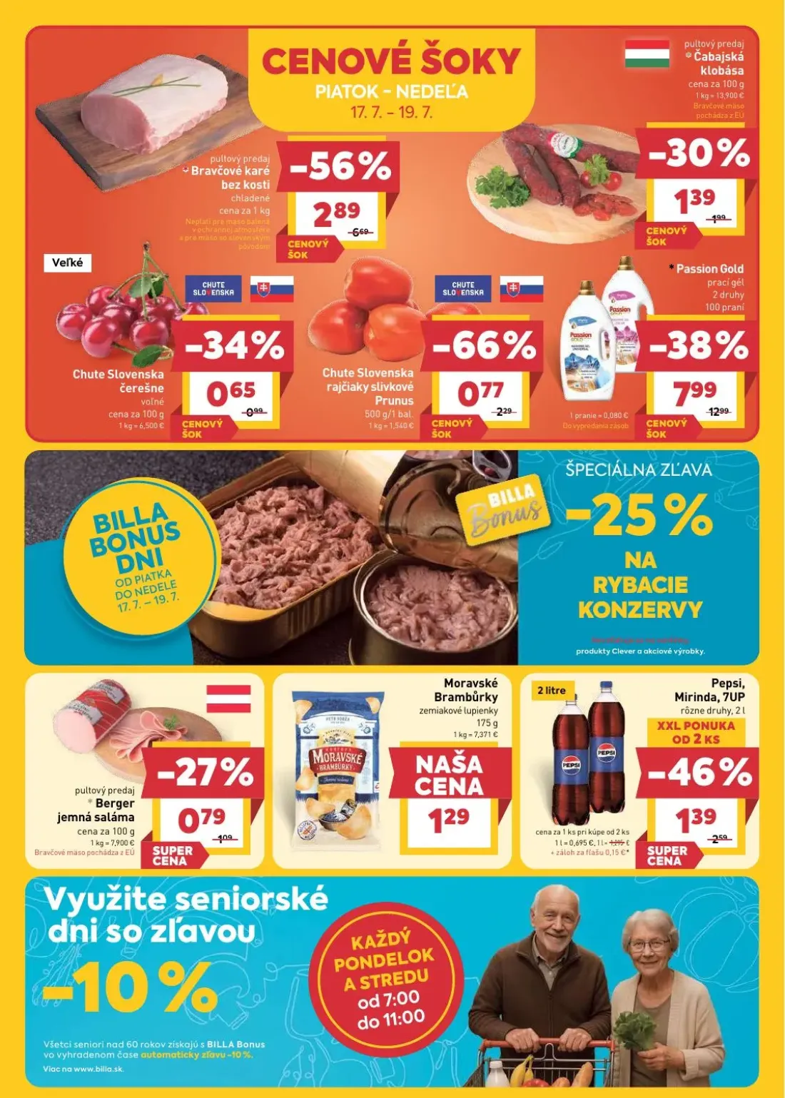 Billa leták, strana 24 z 30 — Čabajská klobása, Moravské Brambůrky zemiakové lupienky