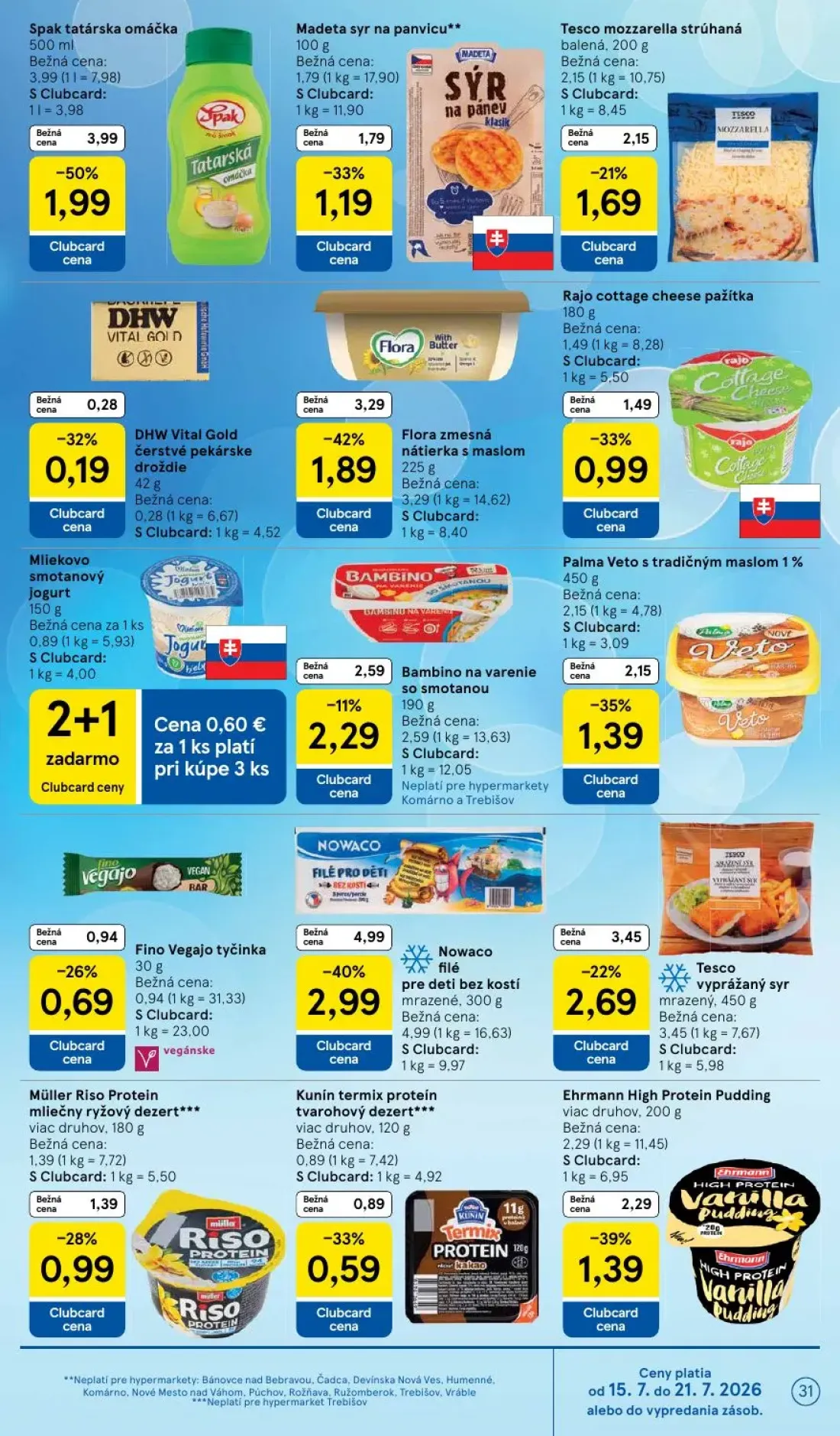 Tesco leták, strana 31 z 52 — Spak tatárska omáčka, Ehrmann High Protein Pudding, Madeta syr na panvicu