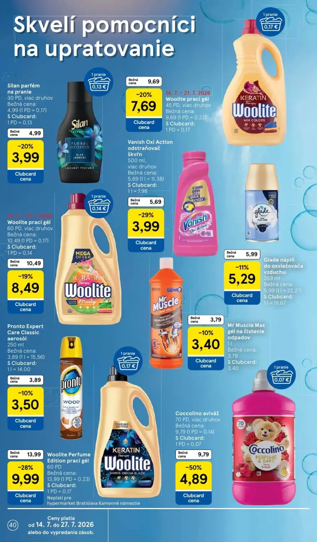 Tesco leták, strana 40 z 52 — Coccolino aviváž, Woolite Perfume Edition prací gél, Woolite prací gél