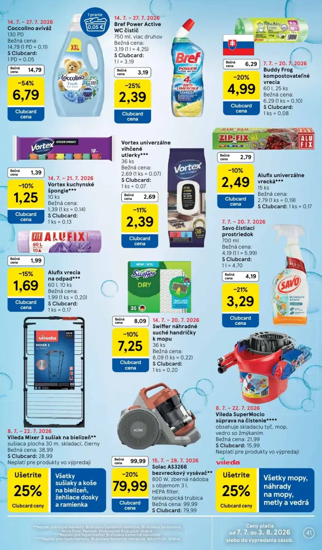 Tesco leták, strana 41 z 52 — Solac AS3266 bezvreckový vysávač, Vileda Mixer 3 sušiak na bielizeň, Coccolino aviváž