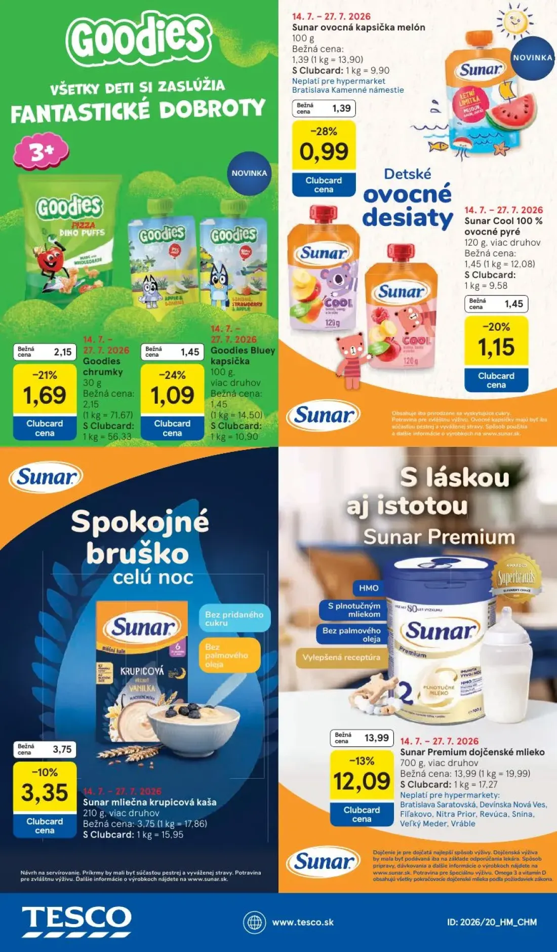 Tesco leták, strana 52 z 52 — Sunar Premium dojčenské mlieko, Goodies chrumky, Sunar ovocná kapsička melón