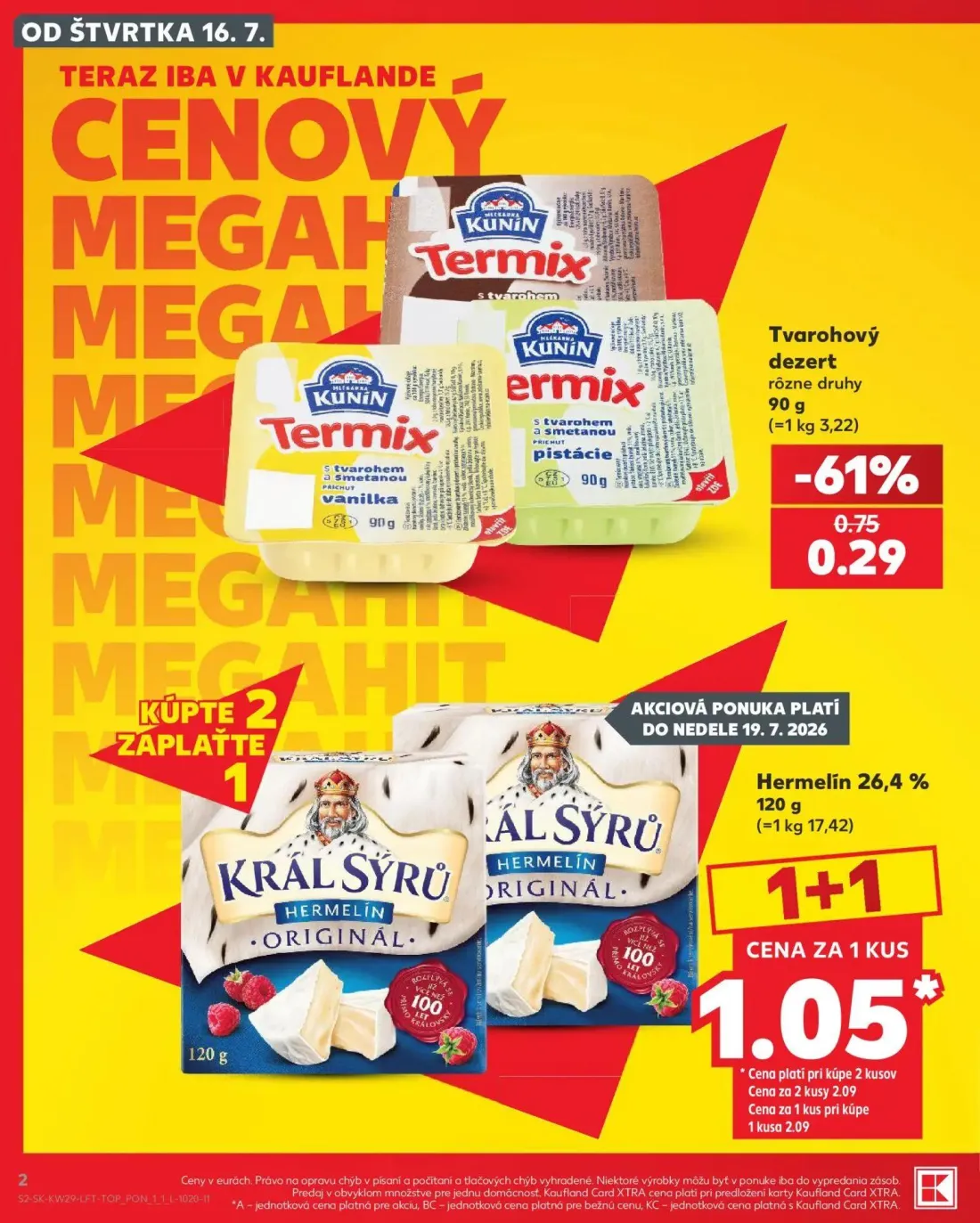 Kaufland leták, strana 2 z 86 — Hermelín 26,4%, Tvarohový dezert Termix