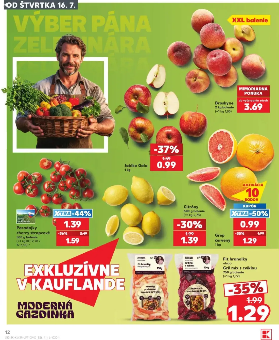Kaufland leták, strana 12 z 86 — Paradajky cherry strapcové, Grep červený, Jablko Gala