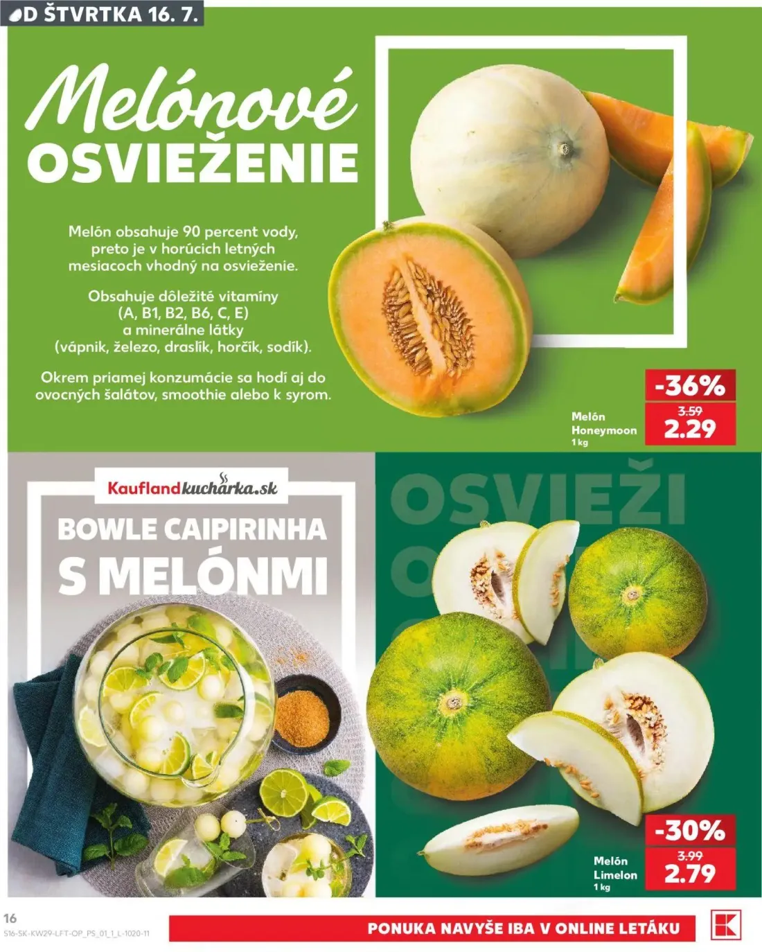 Kaufland leták, strana 16 z 86 — Melón Honeymoon, Melón Limelon
