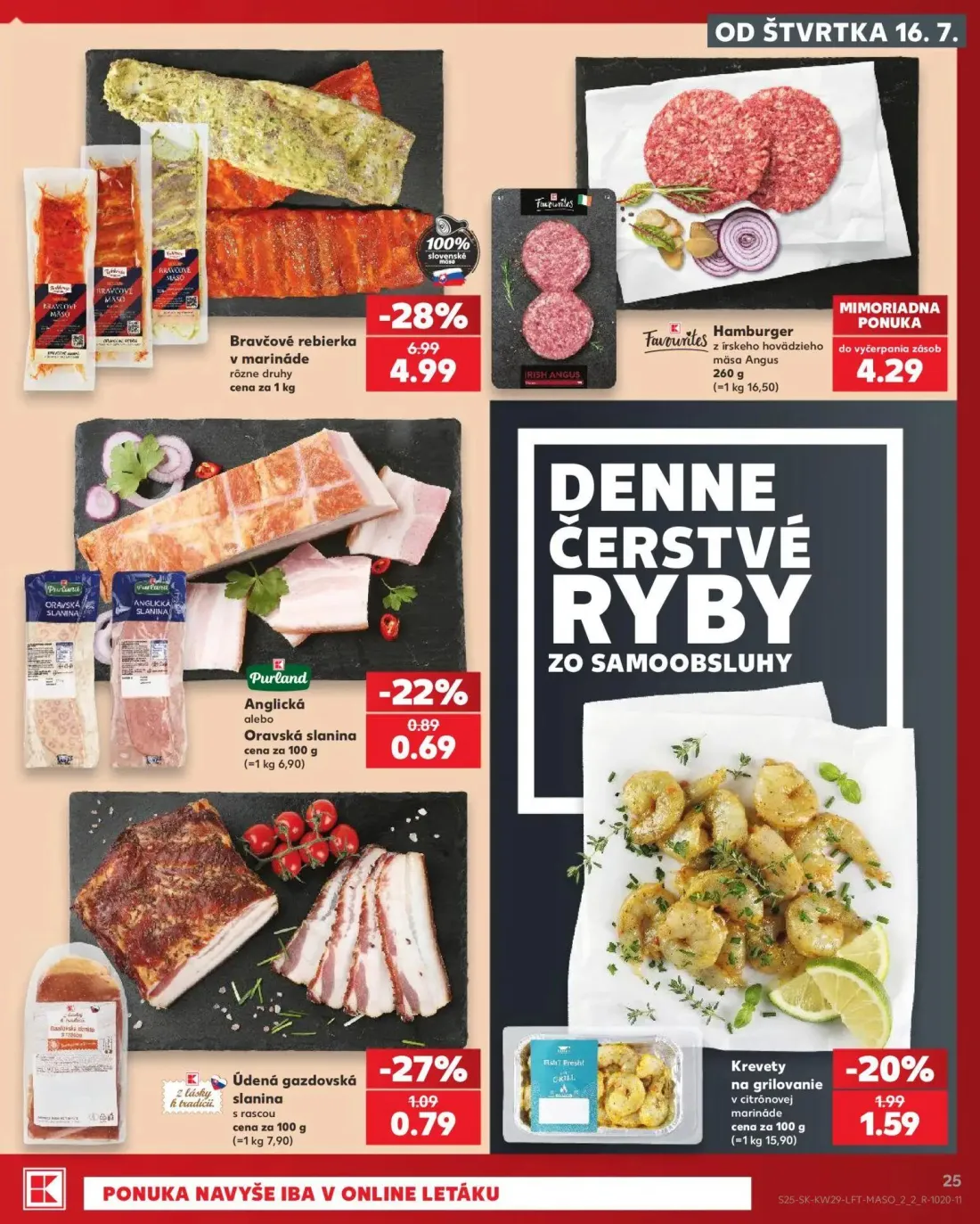 Kaufland leták, strana 25 z 86 — Bravčové rebierka v marináde, Údená gazdovská slanina s rascou, Anglická alebo Oravská slan…