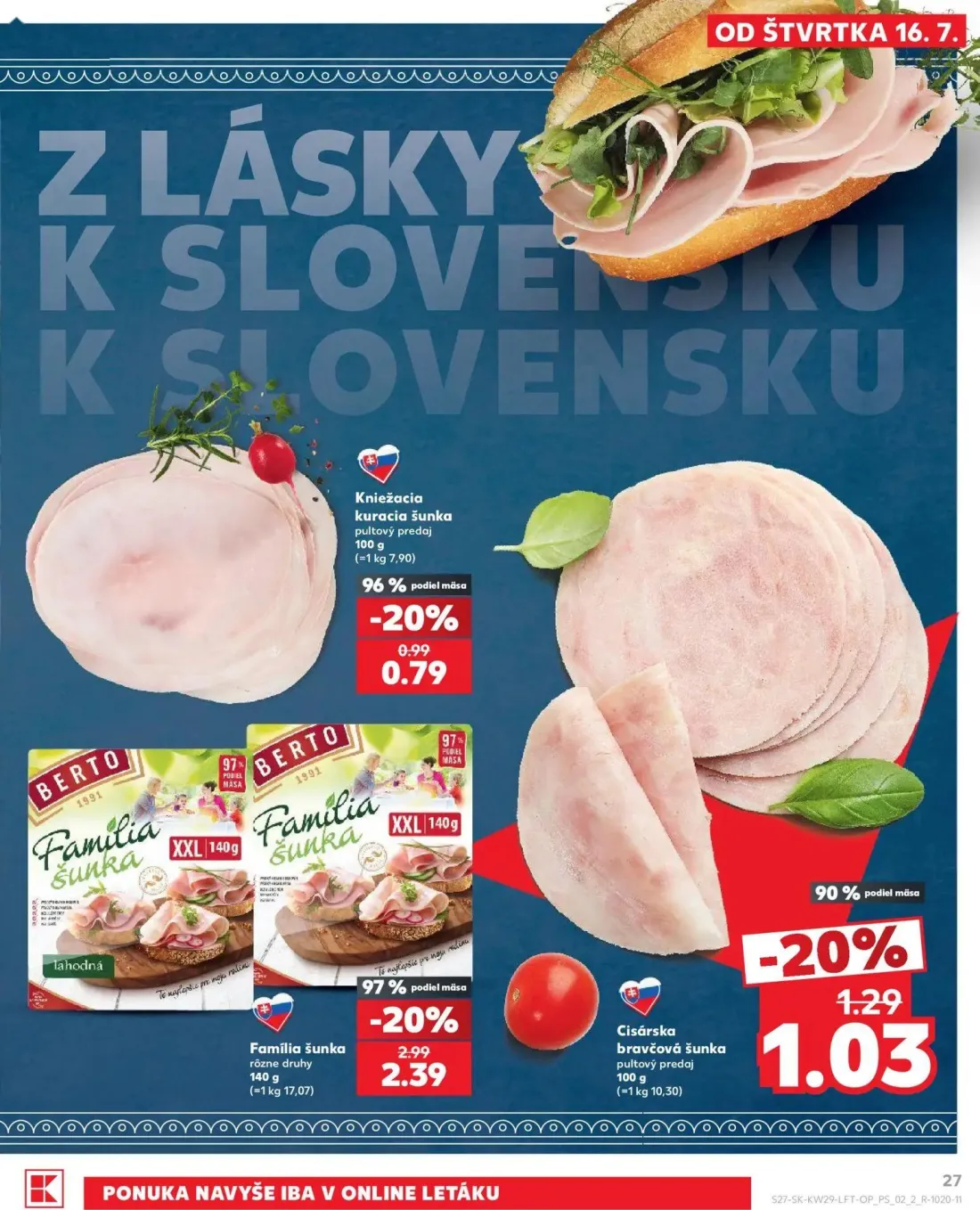 Kaufland leták, strana 27 z 86 — Família šunka, Cisárska bravčová šunka, Kniežacia kuracia šunka