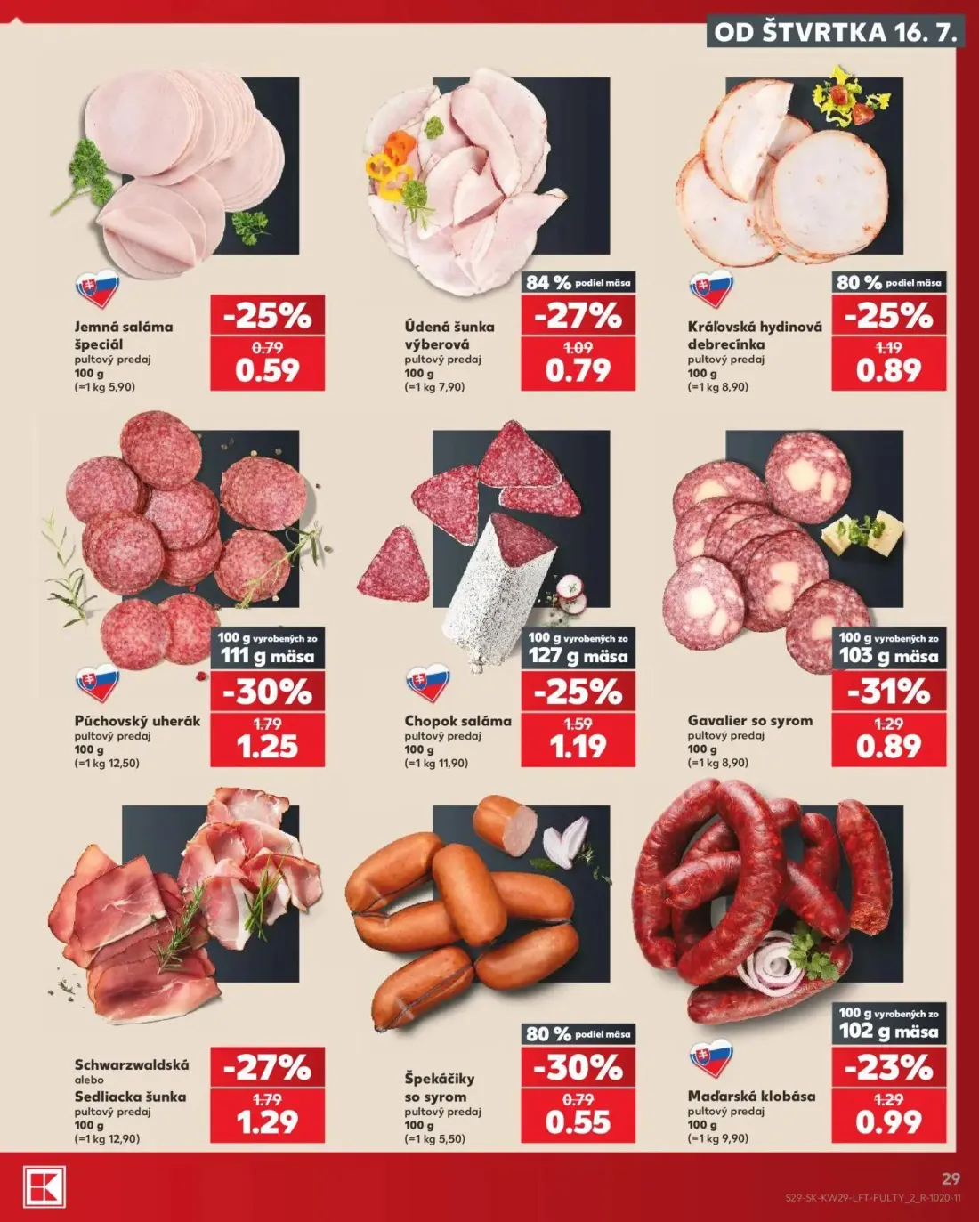 Kaufland leták, strana 29 z 86 — Púchovský uherák, Schwarzwaldská alebo Sedliacka šunka, Chopok saláma