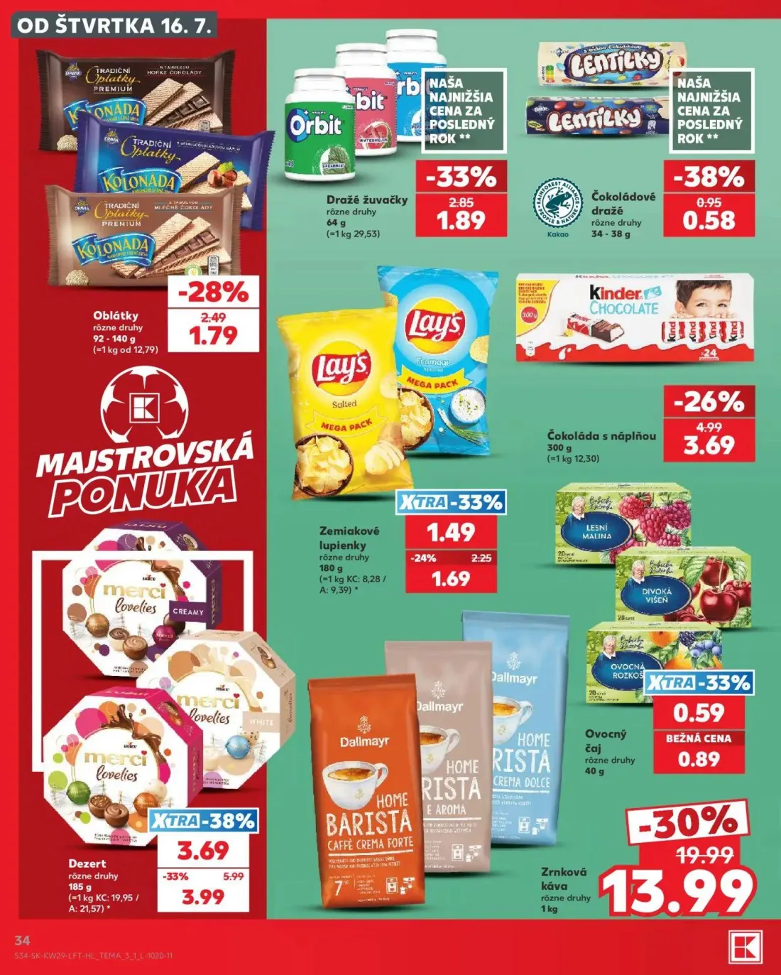 Kaufland leták, strana 34 z 86 — Dražé žuvačky, Zemiakové lupienky, Oblátky