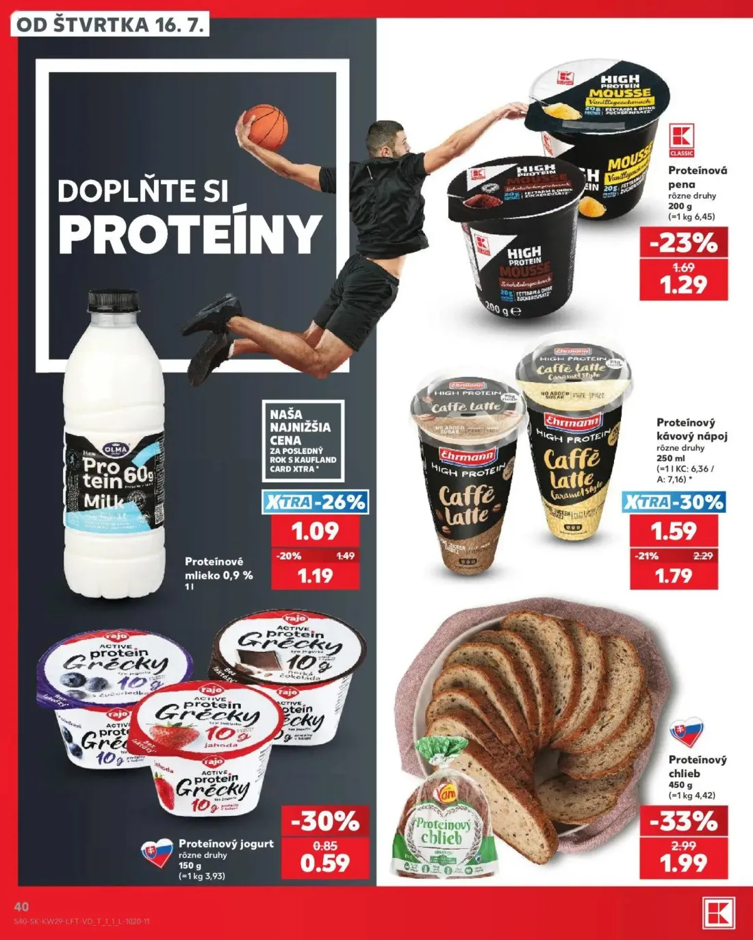 Kaufland leták, strana 40 z 86 — Proteínový chlieb, Proteínový kávový nápoj, Proteínová pena