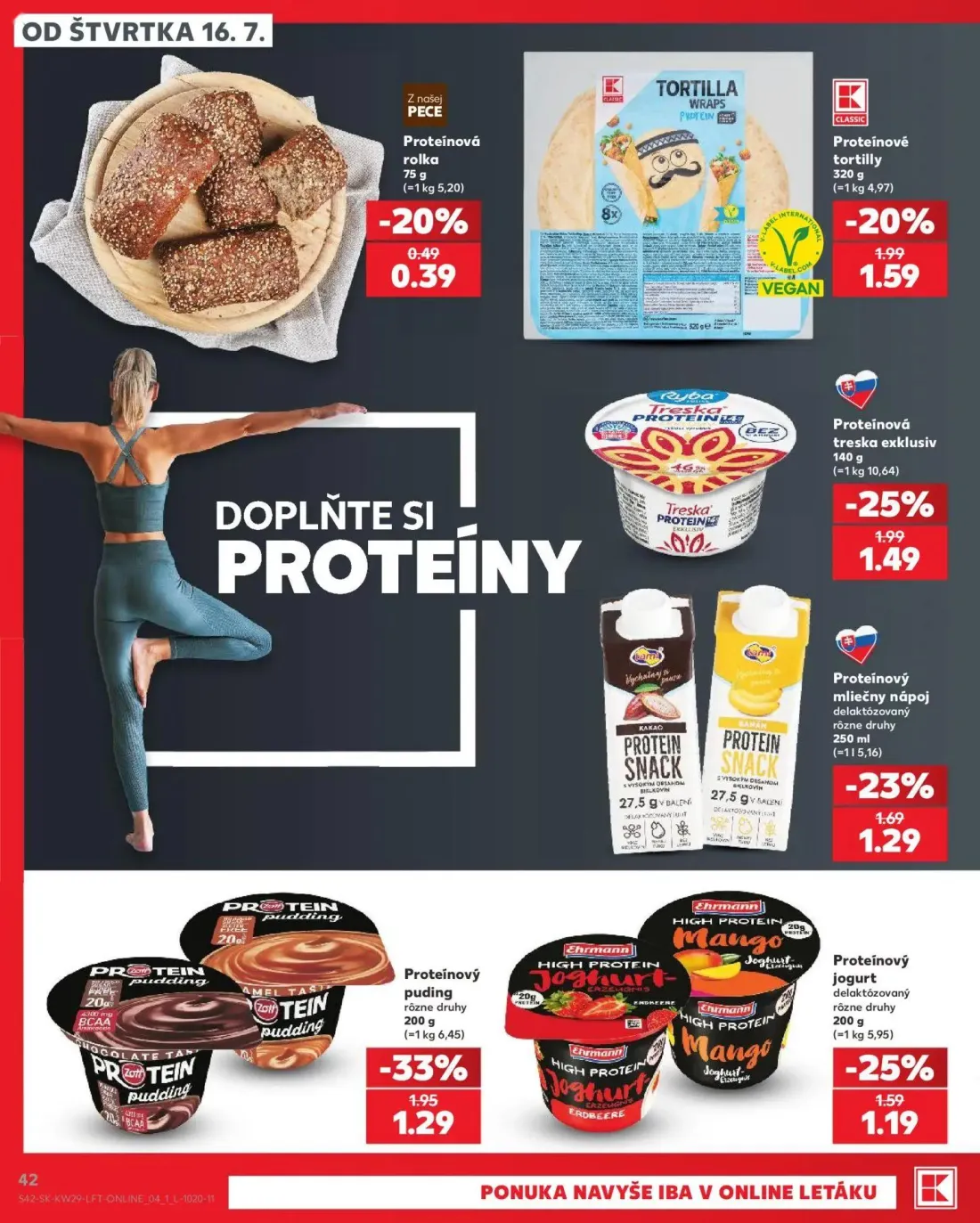 Kaufland leták, strana 42 z 86 — Proteínový puding, Proteínová treska exklusiv, Proteínové tortilly