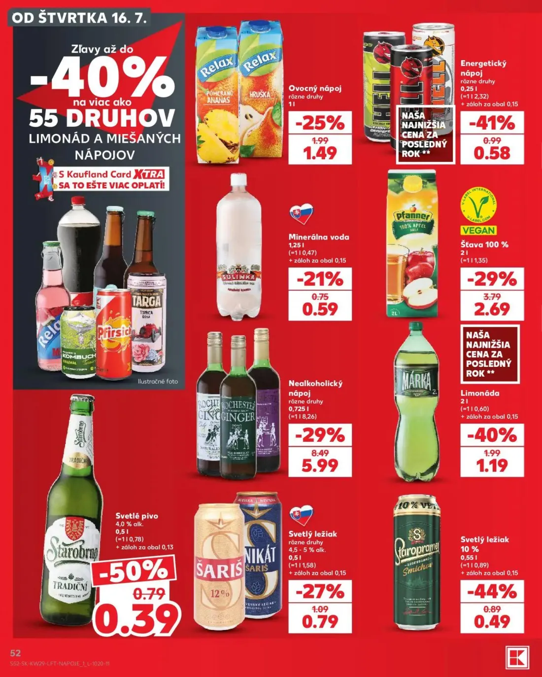 Kaufland leták, strana 52 z 86 — Nealkoholický nápoj, Šťava 100%, Limonáda