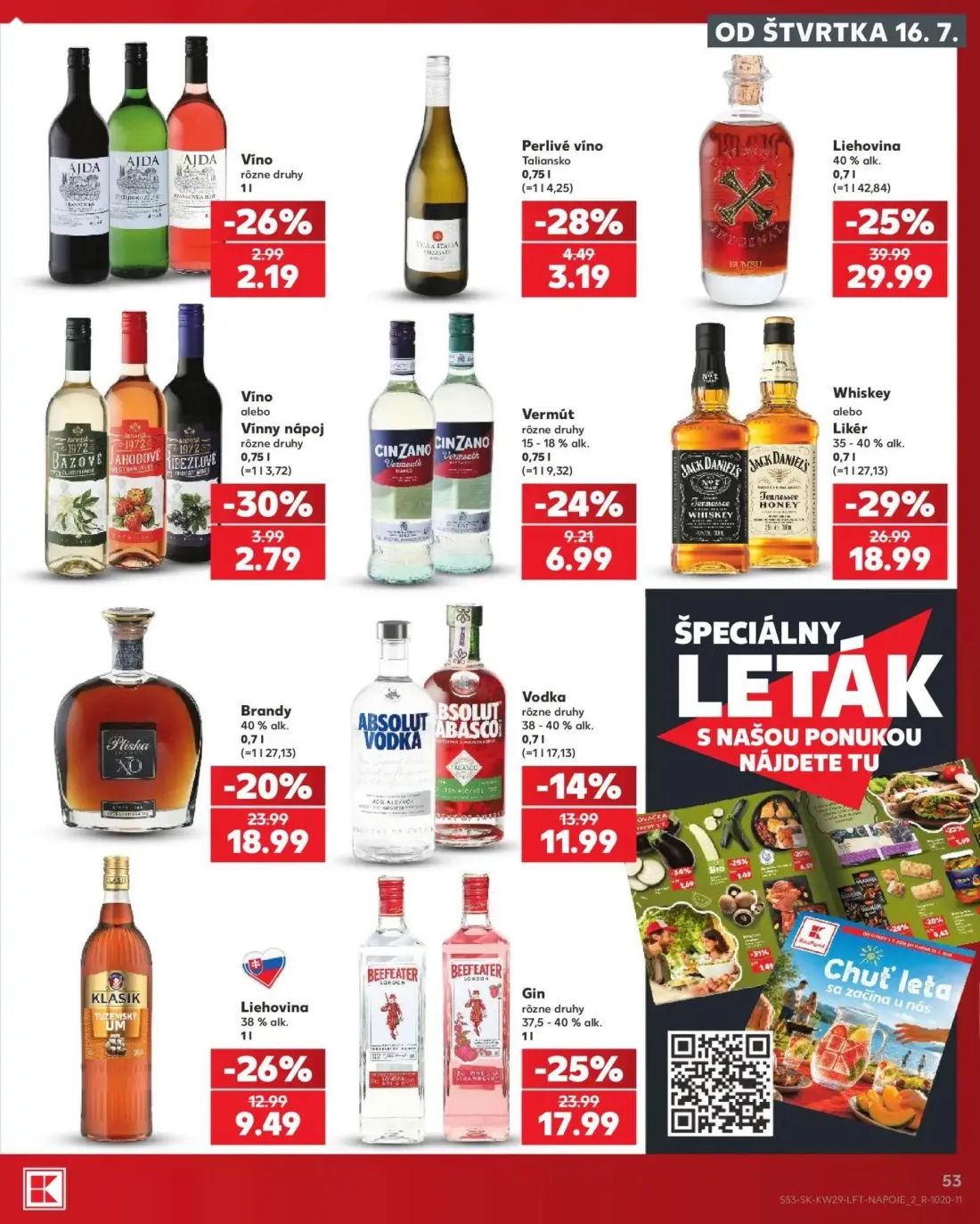 Kaufland leták, strana 53 z 86 — Liehovina, Whiskey alebo Likér, Gin