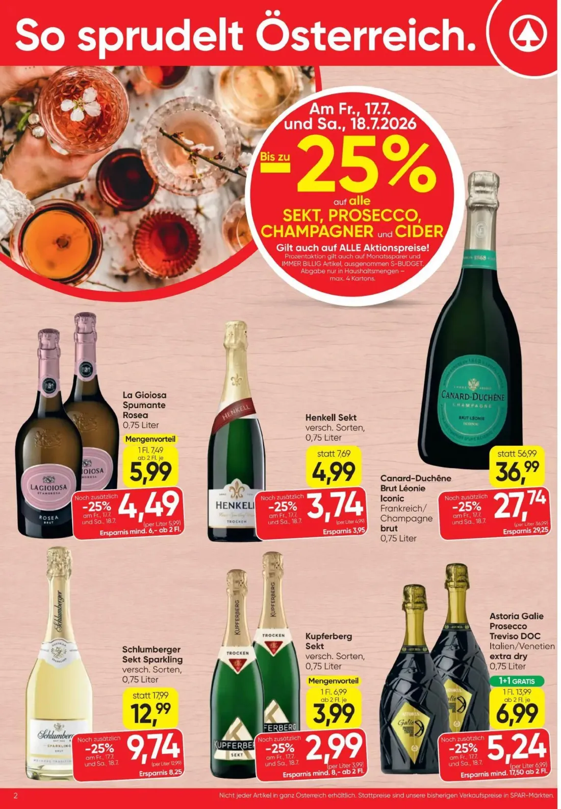 Spar Prospekt, Seite 2 von 20 — Canard-Duchêne Brut Léonie Iconic, Astoria Galie Prosecco Treviso DOC, Schlumberger Sekt Spa…
