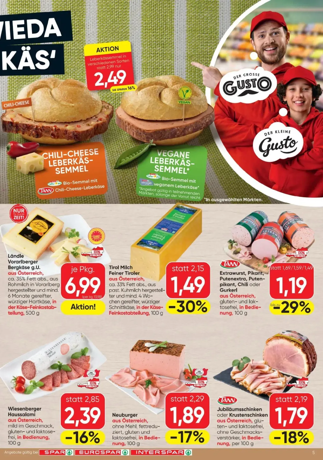 Spar Prospekt, Seite 5 von 20 — Tirol Milch Feiner Tiroler, Leberkässemmel, Extrawurst, Pikant, Putenextra, Putenpikant, Chi…