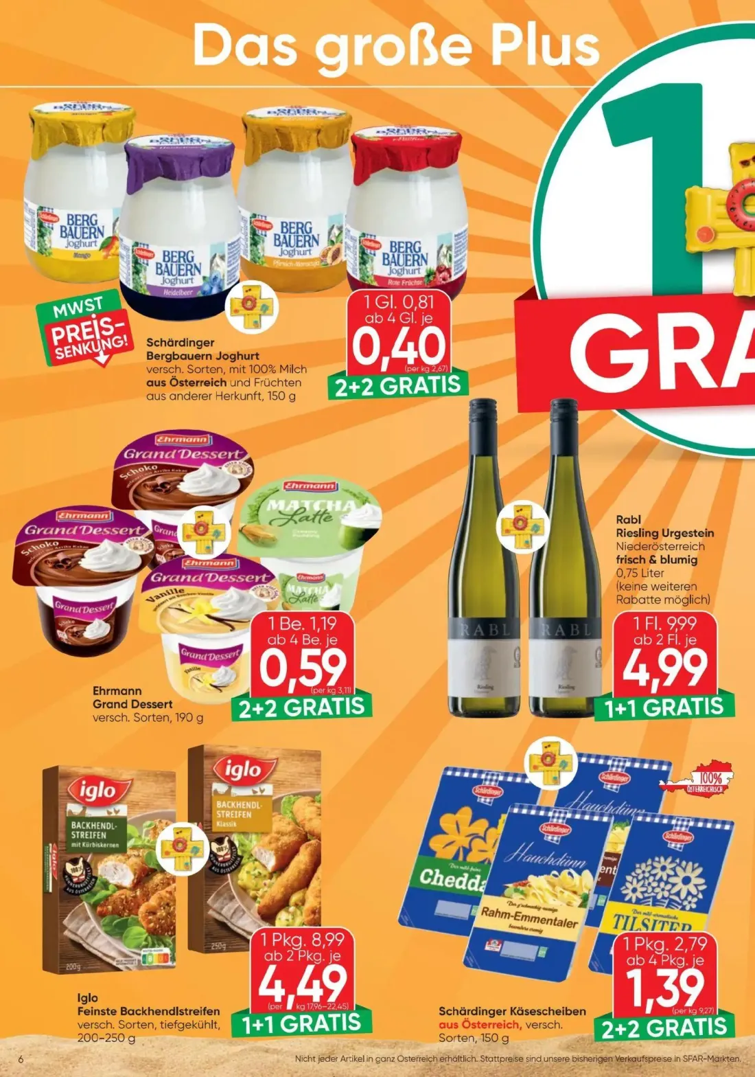 Spar Prospekt, Seite 6 von 20 — Rabl Riesling Urgestein, Iglo Feinste Backhendlstreifen, Schärdinger Käsescheiben
