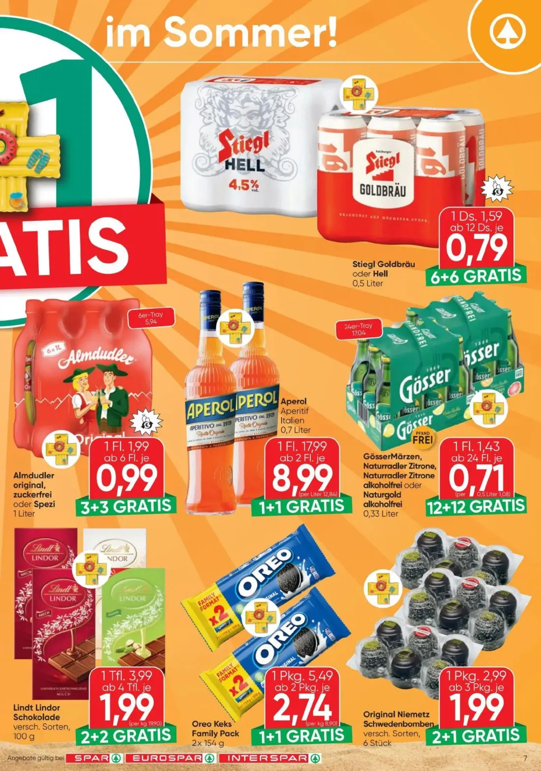 Spar Prospekt, Seite 7 von 20 — Aperol Aperitif, Oreo Keks Family Pack, Lindt Lindor Schokolade versch. Sorten