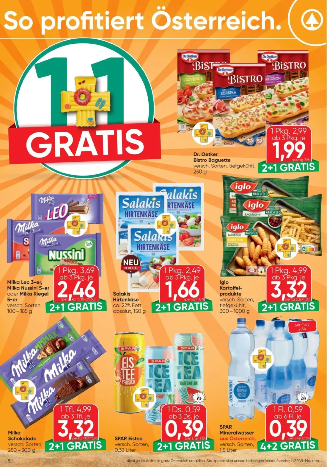 Spar Prospekt, Seite 8 von 20 — Iglo Kartoffelprodukte, Milka Schokolade, Milka Leo 3-er, Milka Nussini 5-er oder Milka Rieg…