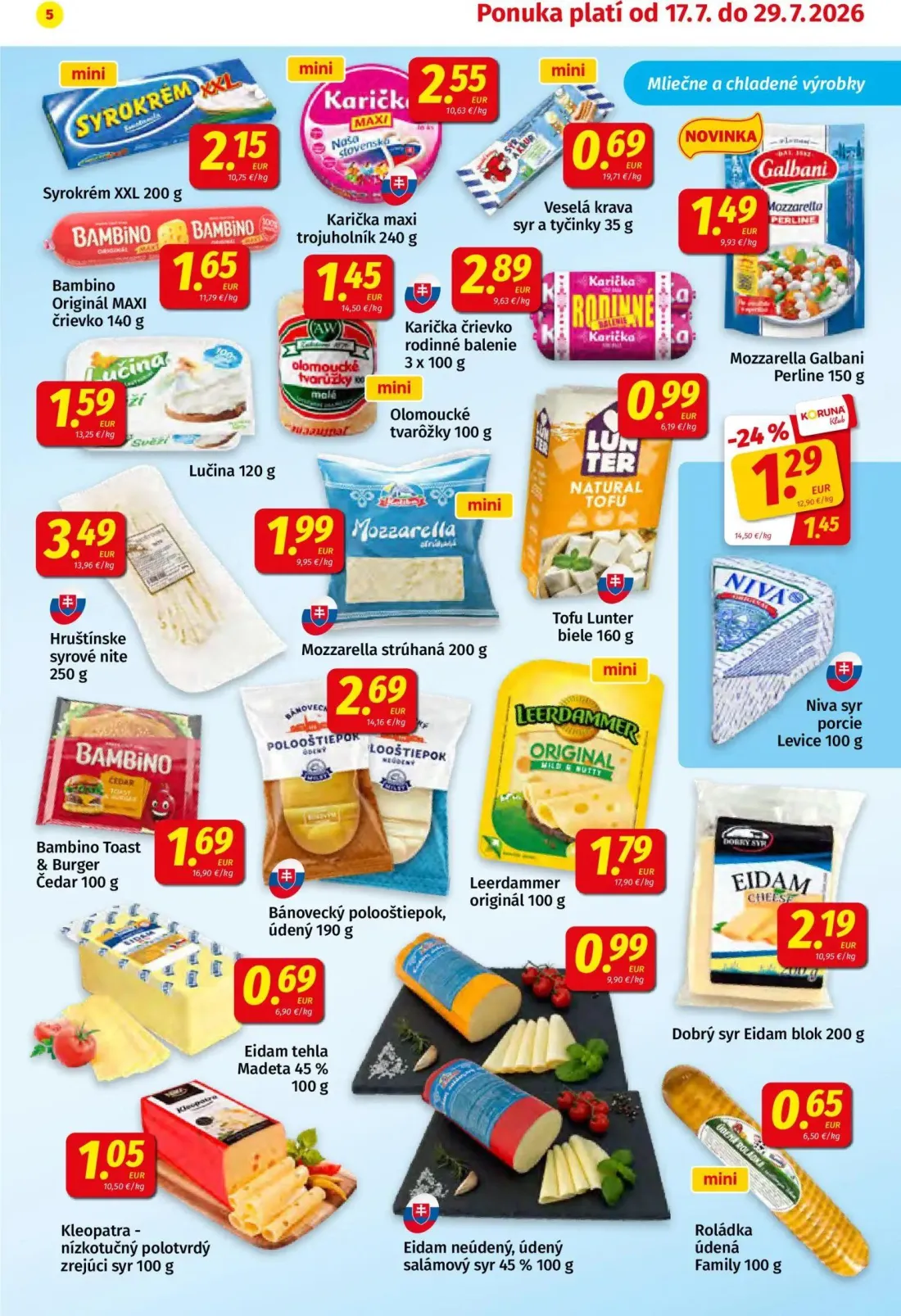 Koruna leták, strana 5 z 24 — Mozzarella, Syrokrém XXL, Karička maxi trojuholník