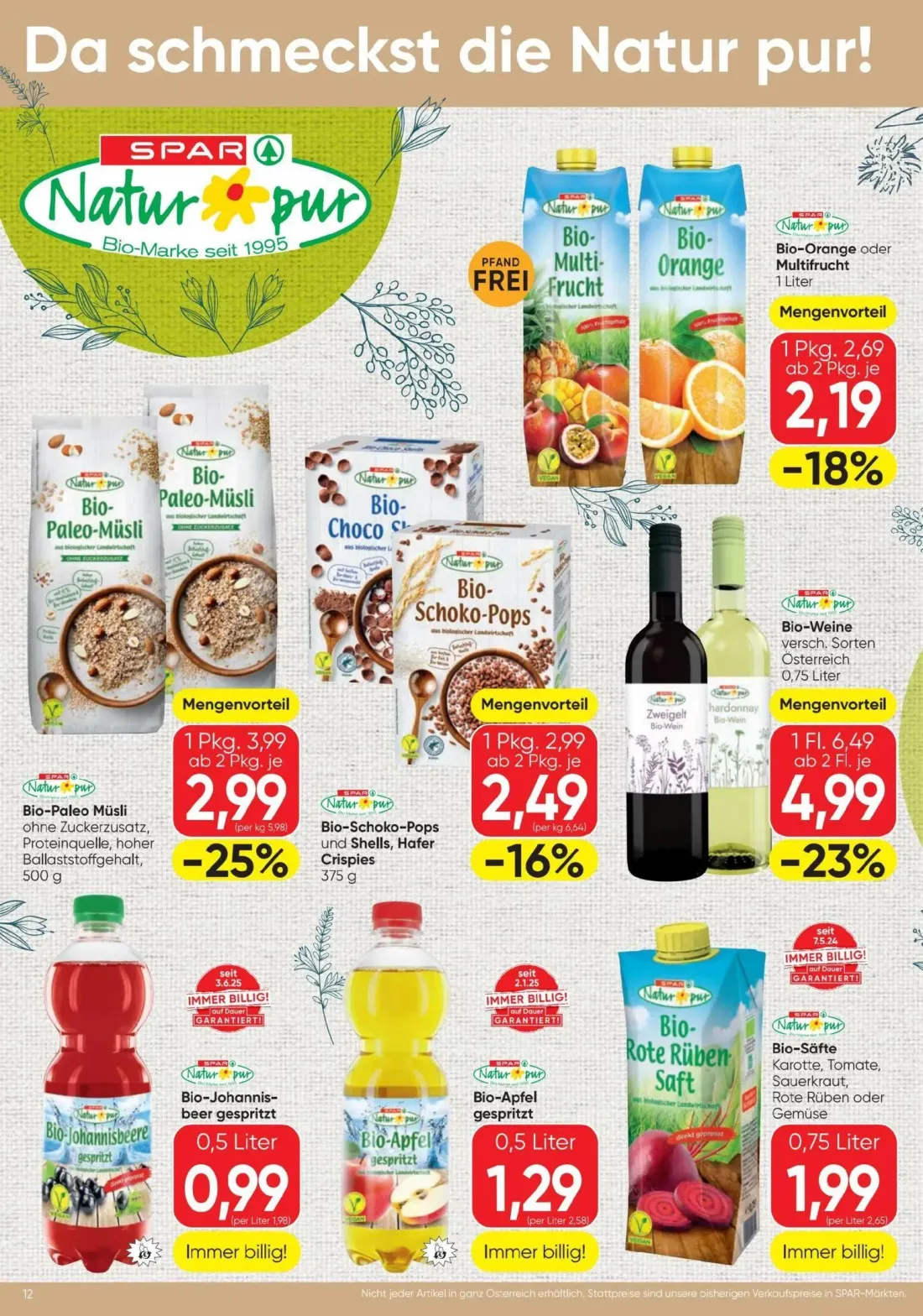 Spar Prospekt, Seite 12 von 20 — Bio-Weine, Bio-Paleo Müsli, Bio-Orange oder Multifrucht