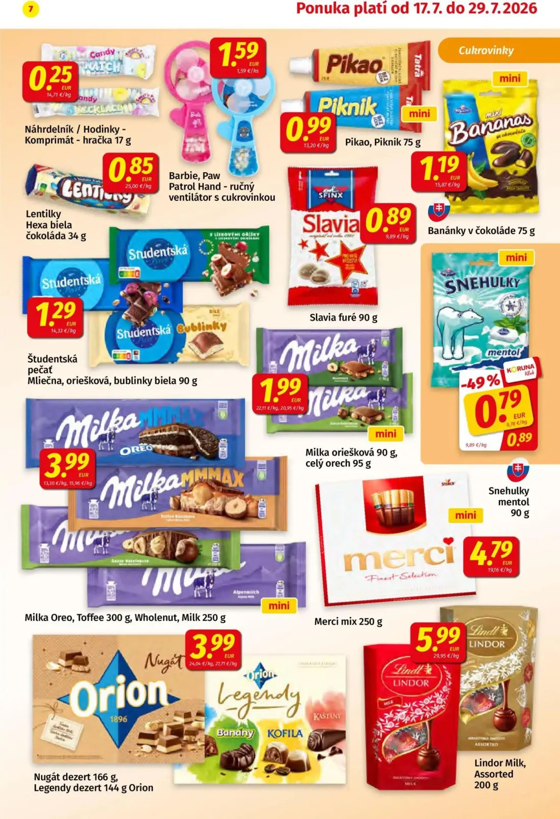 Koruna leták, strana 7 z 24 — Snehulky mentol, Náhrdelník / Hodinky - Komprimát - hračka, Barbie, Paw Patrol Hand - ručný ve…
