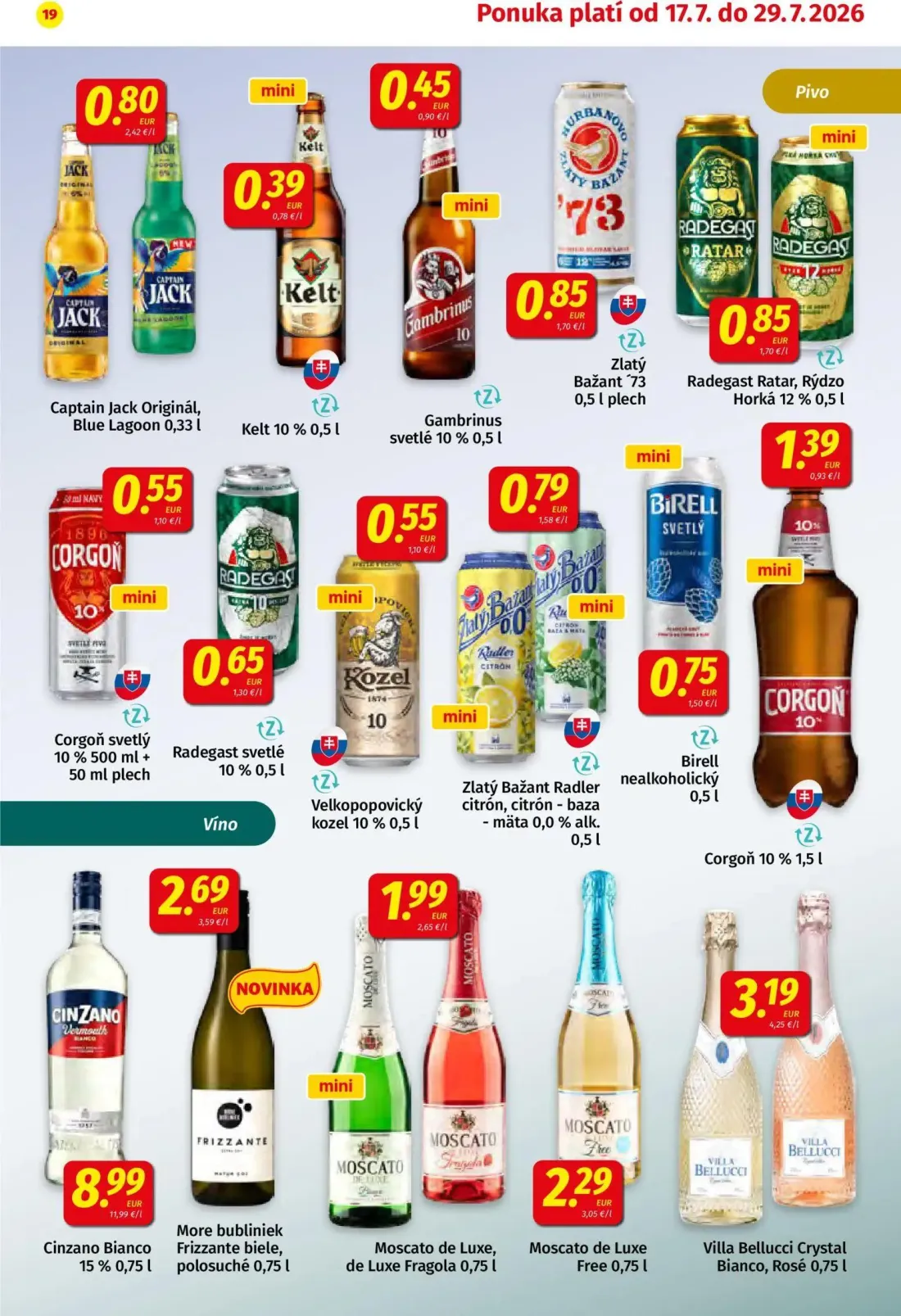 Koruna leták, strana 19 z 24 — Captain Jack Originál, Blue Lagoon, Kelt, Gambrinus svetlé