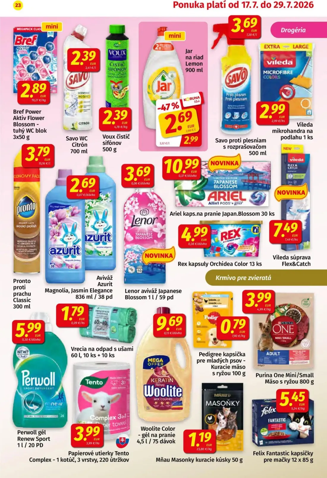 Koruna leták, strana 23 z 24 — Jar na riad Lemon, Bref Power Aktiv Flower Blossom - tuhý WC blok, Savo WC Citrón