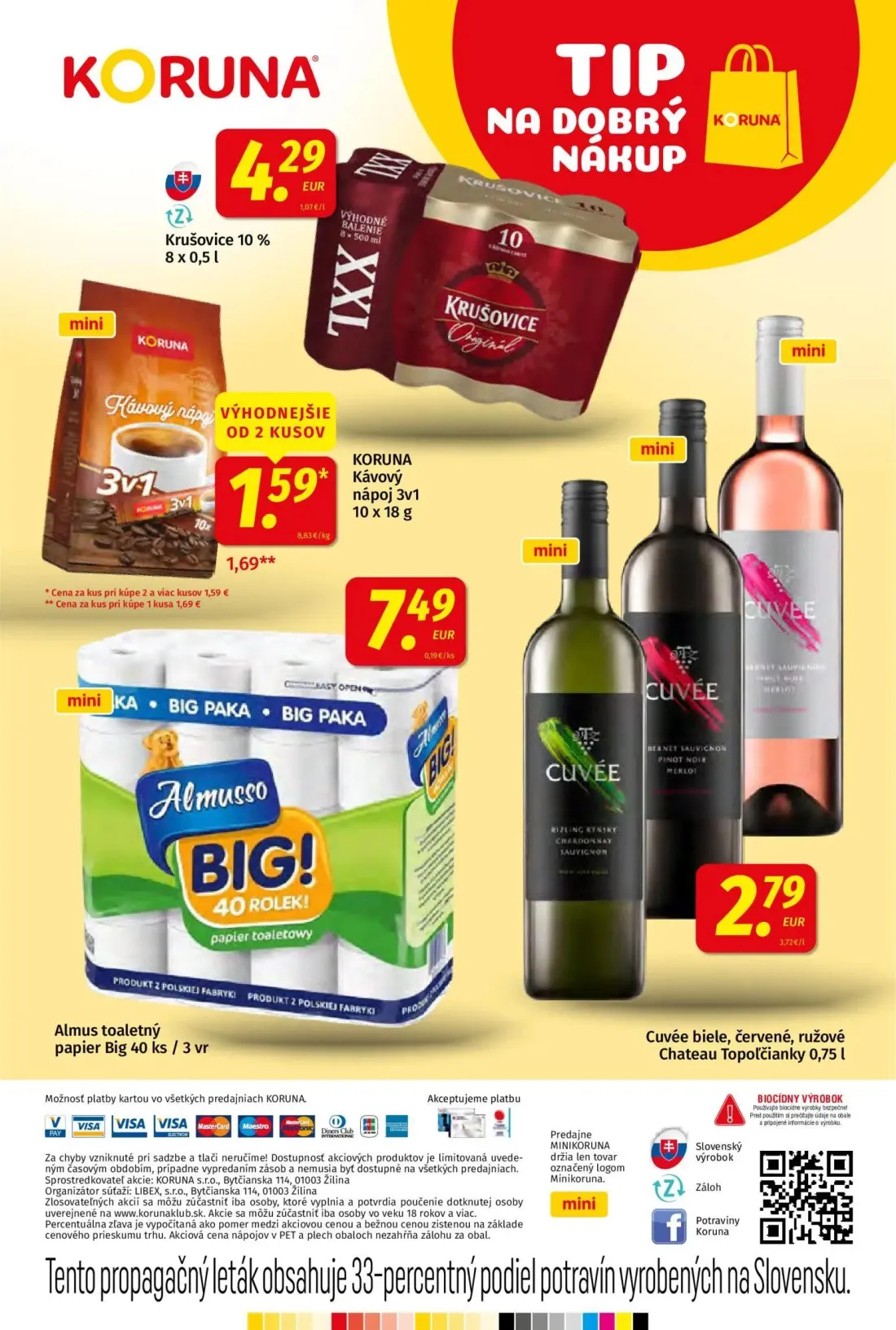 Koruna leták, strana 24 z 24 — KORUNA Kávový nápoj 3v1, Krušovice 10%, Almus toaletný papier Big