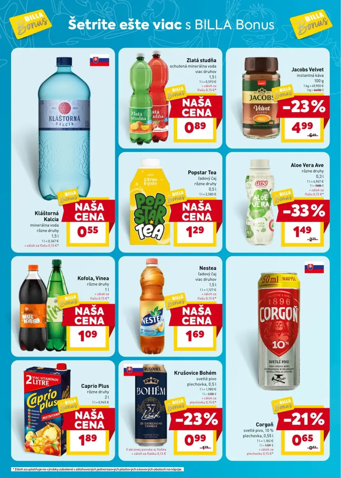 Billa leták, strana 4 z 5 — Jacobs Velvet instantná káva, Aloe Vera Ave, Kláštorná Kalcia minerálna voda