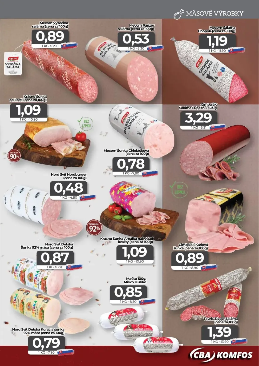 Cba Komfos leták, strana 3 z 16 — Mecom Vysočina saláma, Mecom Parizer saláma, Mecom Saláma Chopok