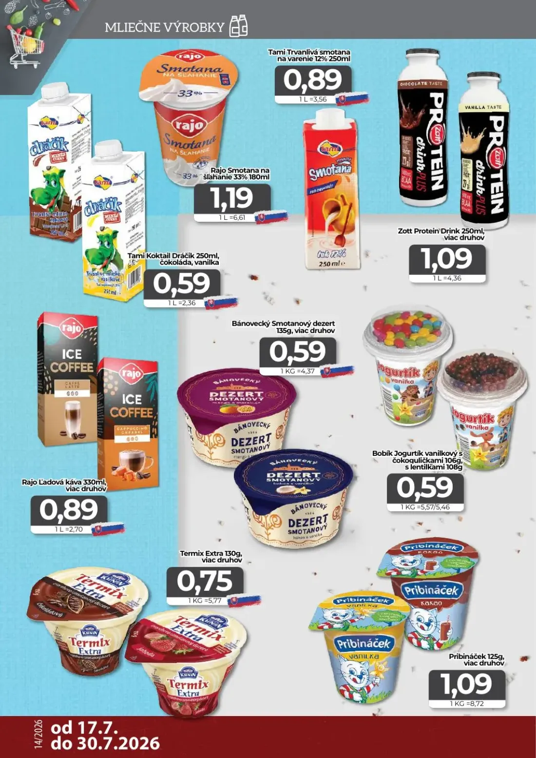 Cba Komfos leták, strana 4 z 16 — Tami Trvanlivá smotana na varenie 12%, Rajo Smotana na šľahanie 33%, Tami Koktail Dráčik
