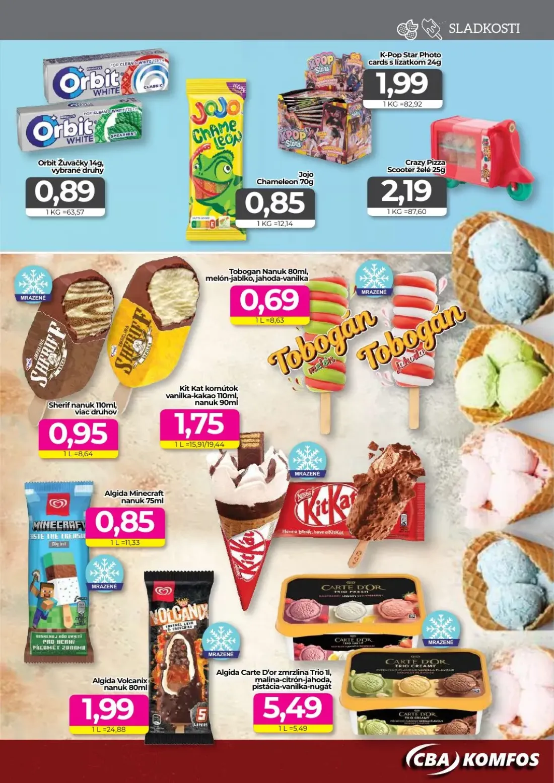 Cba Komfos leták, strana 11 z 16 — Orbit Žuvačky, Jojo Chameleon, K-Pop Star Photo cards s lízatkom