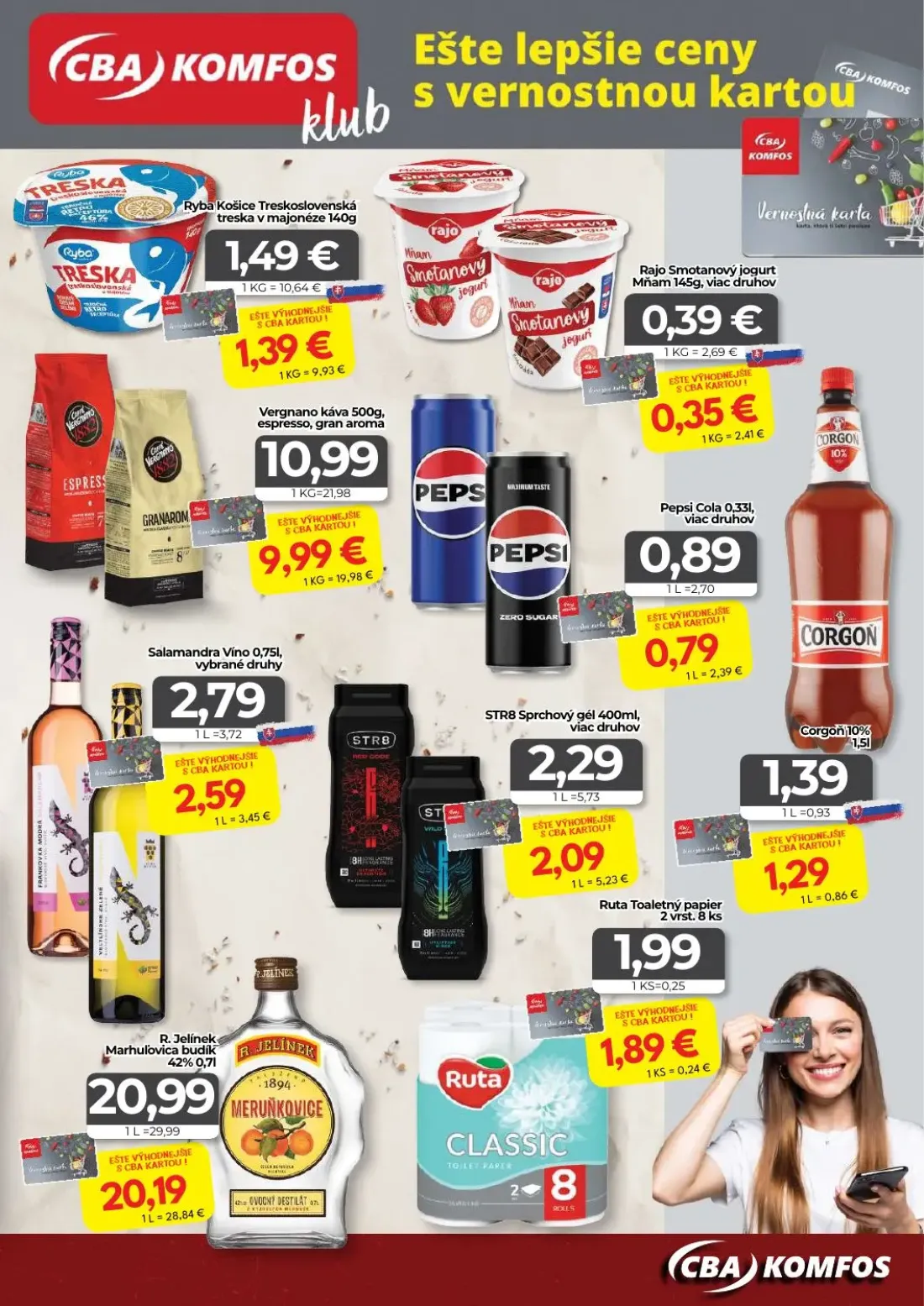 Cba Komfos leták, strana 15 z 16 — Vergnano káva espresso, gran aroma, R. Jelínek Marhuľovica budík 42%, Salamandra Víno