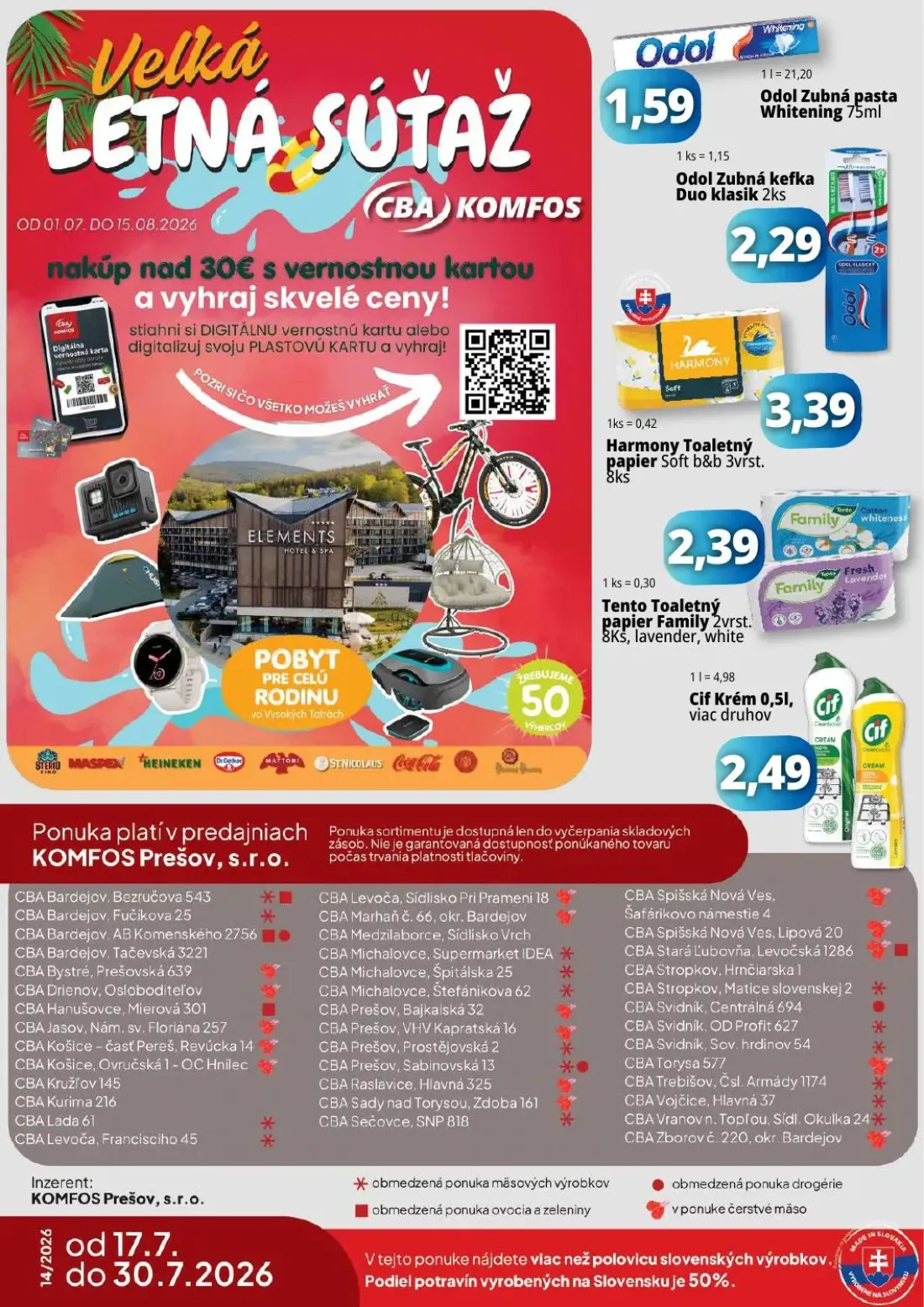 Cba Komfos leták, strana 16 z 16 — Odol Zubná pasta Whitening, Odol Zubná kefka Duo klasik, Harmony Toaletný papier Soft b&b…