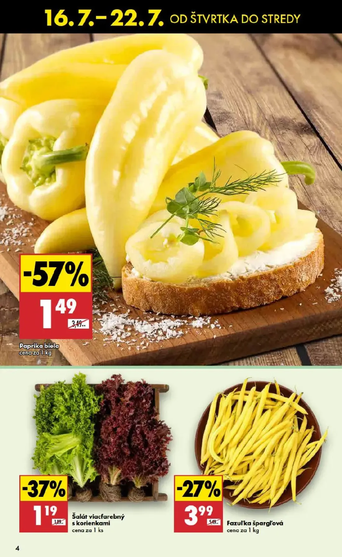 Biedronka leták, strana 4 z 48 — Paprika biela, Fazuľka špargľová, Šalát viacfarebný s korienkami