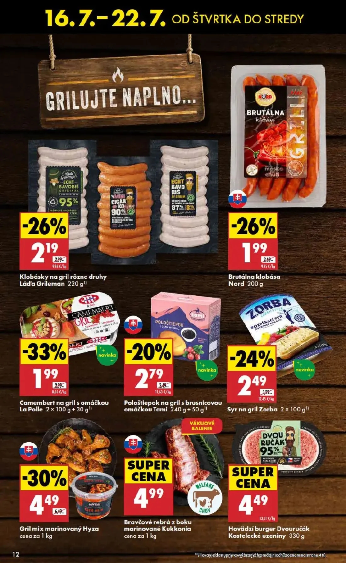 Biedronka leták, strana 12 z 48 — Gril mix marinovaný Hyza, Camembert na gril s omáčkou La Polle, Klobásky na gril rôzne dru…