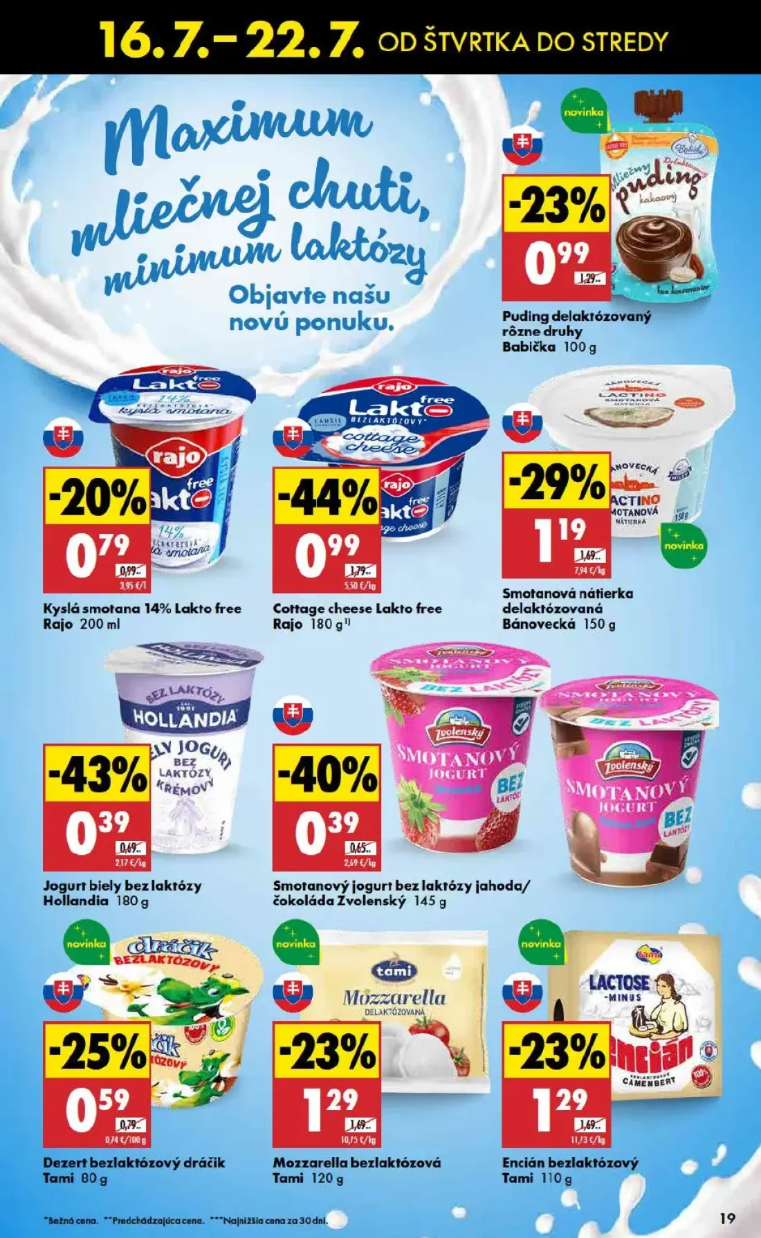 Biedronka leták, strana 19 z 48 — Cottage cheese Lakto free Rajo, Smotanová nátierka delaktózovaná Bánovecká, Mozzarella bez…