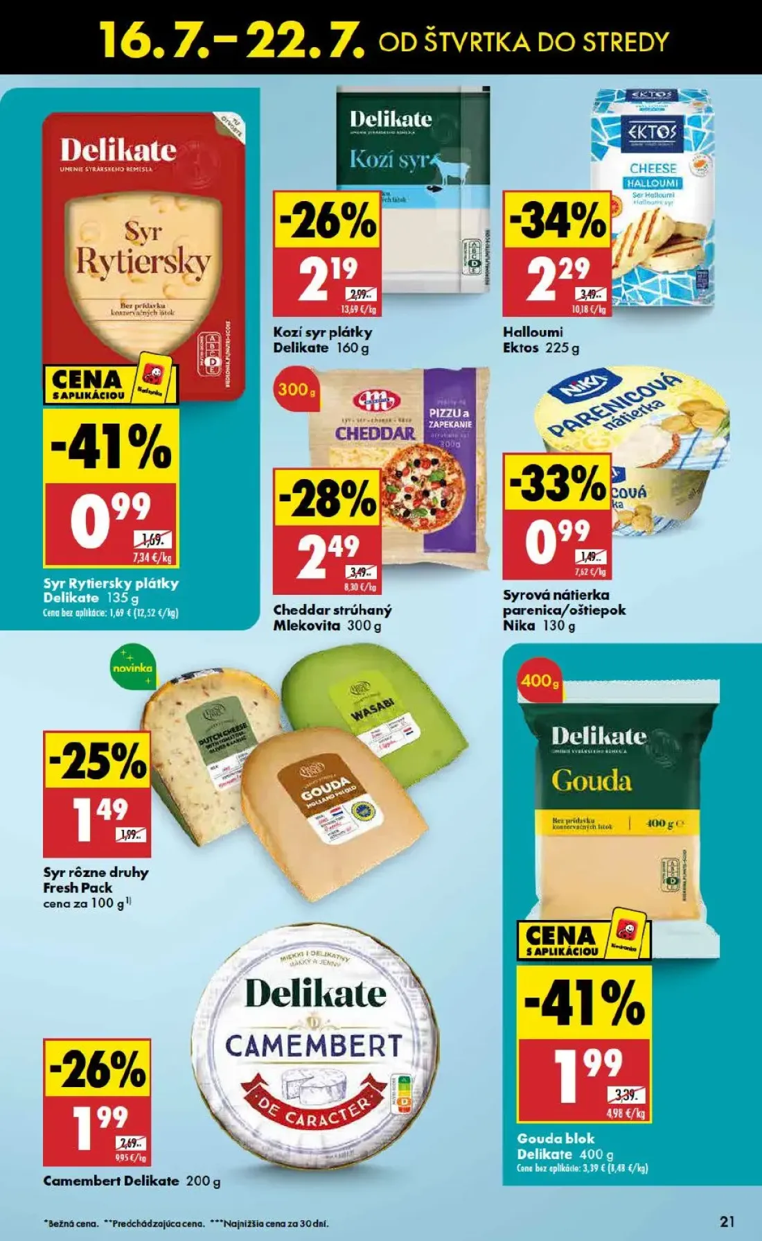 Biedronka leták, strana 21 z 48 — Gouda blok Delikate, Halloumi Ektos, Cheddar strúhaný Mlekovita